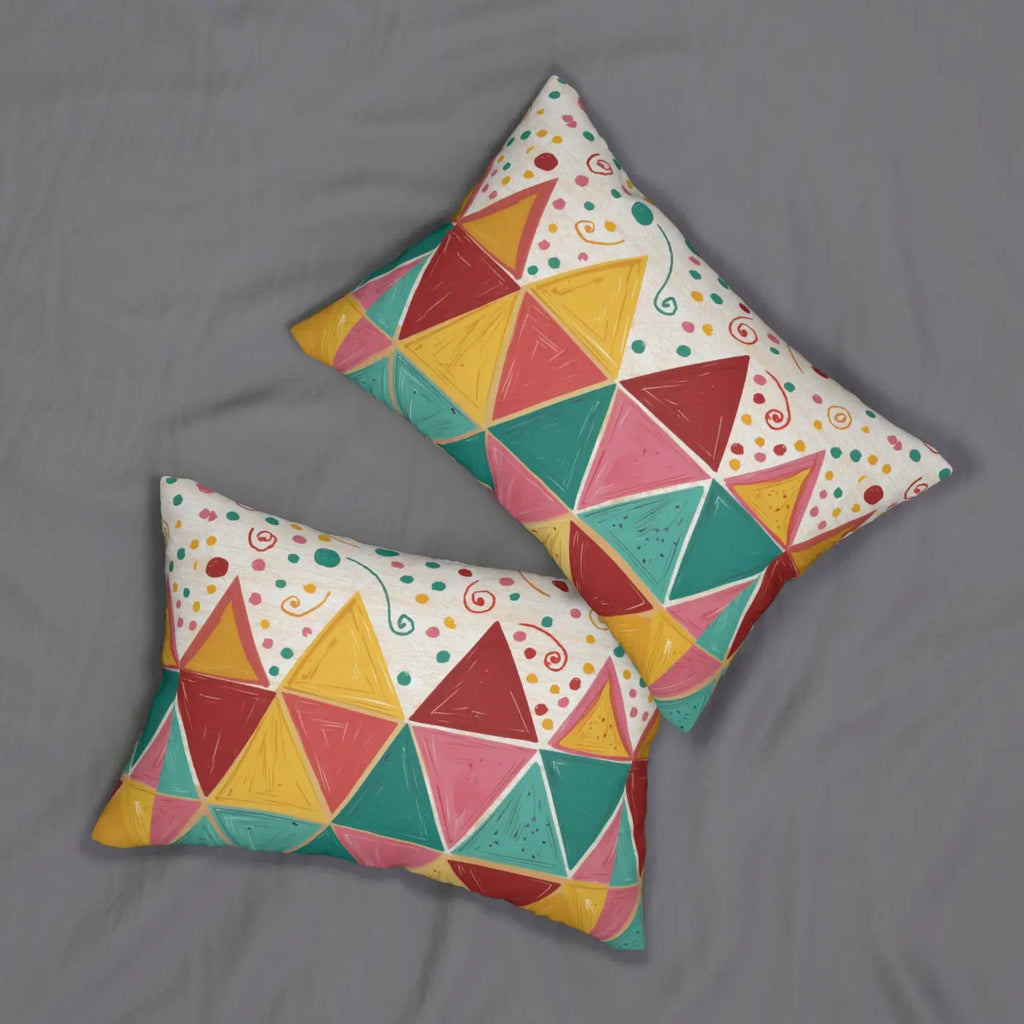 Vibrant Geometric Triangles Lumbar Pillow - Spun Polyester - DipaliZ