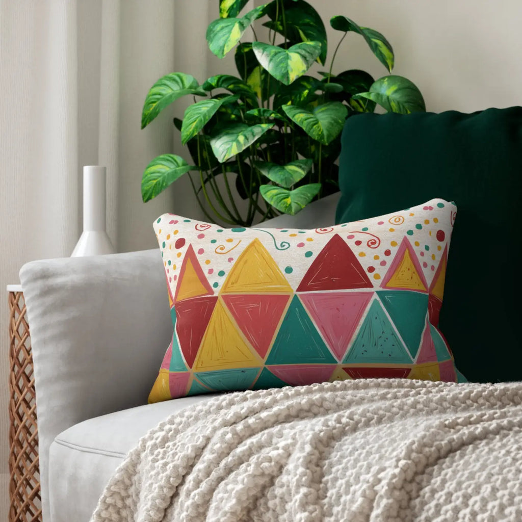Vibrant Geometric Triangles Lumbar Pillow - Spun Polyester - DipaliZ