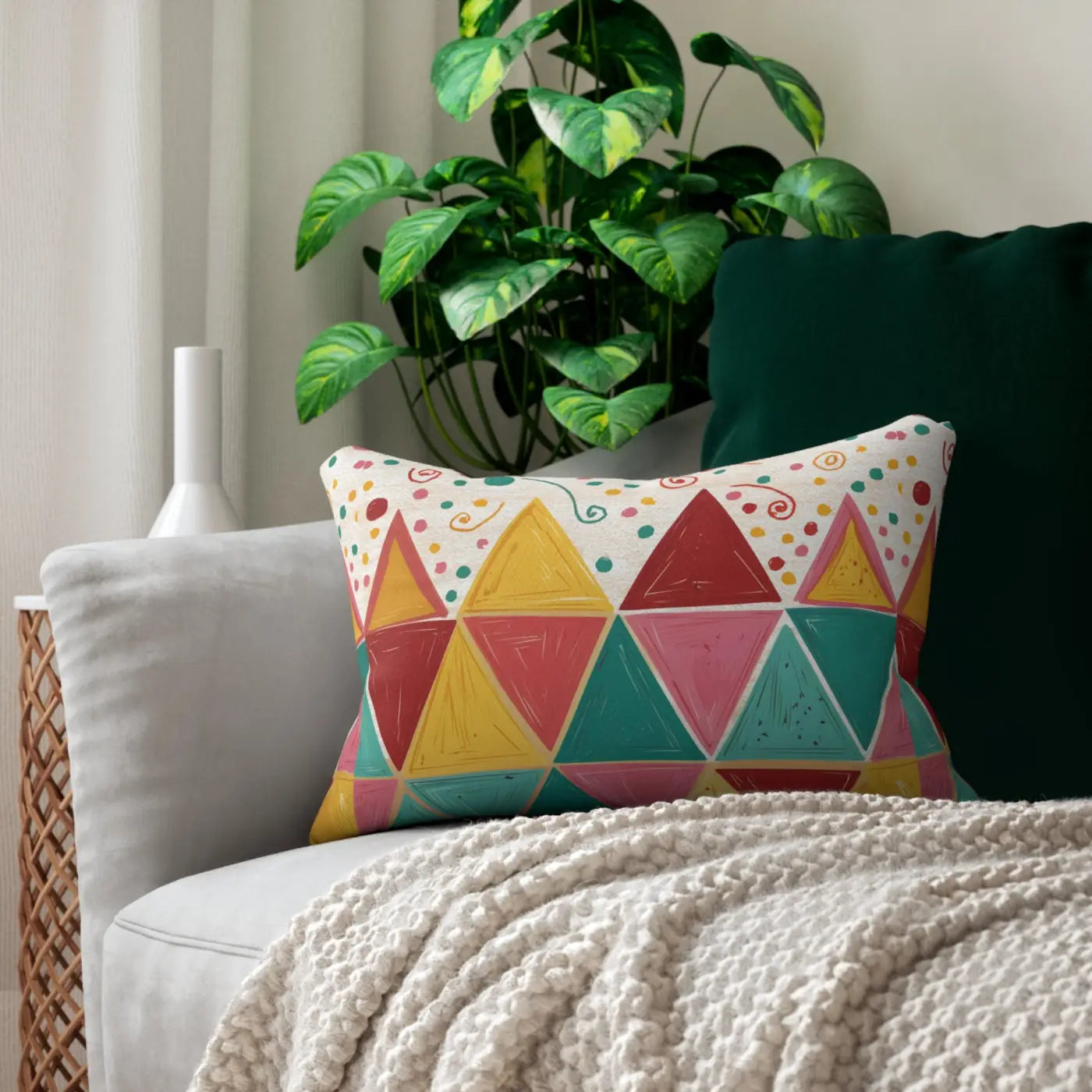 Vibrant Geometric Triangles Lumbar Pillow - Spun Polyester - DipaliZ