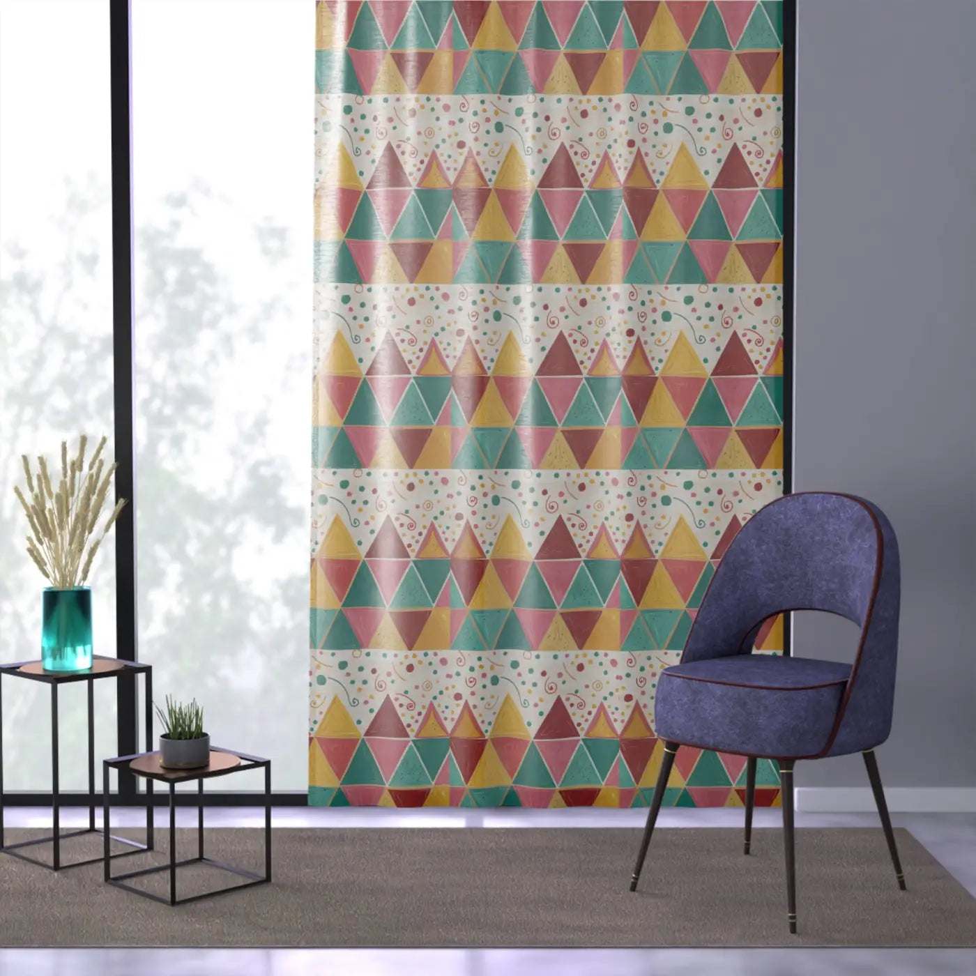 Stunning Bright Triangular Pattern Window Curtains - DipaliZ