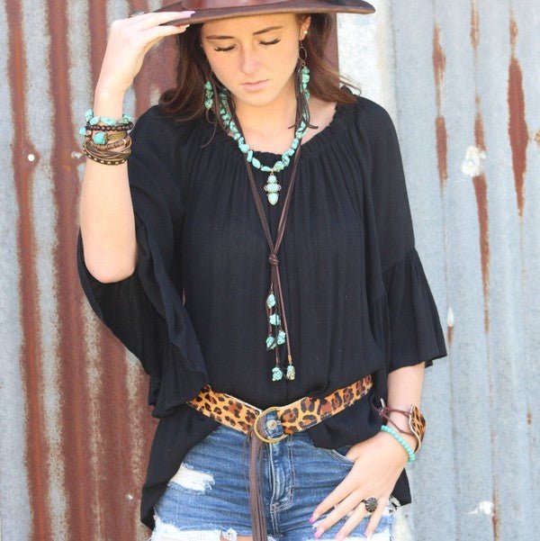 Brown Lasso Necklace with Turquoise Accents