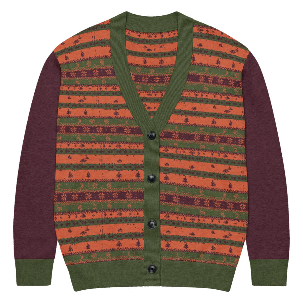 Burgundy Green Striped Cardigan - Perfect Cozy Layering - DipaliZ