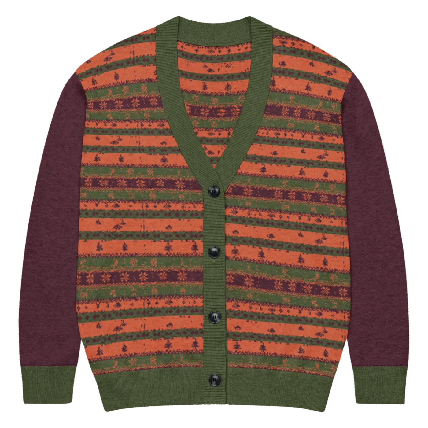 Burgundy Green Striped Cardigan - Perfect Cozy Layering - DipaliZ