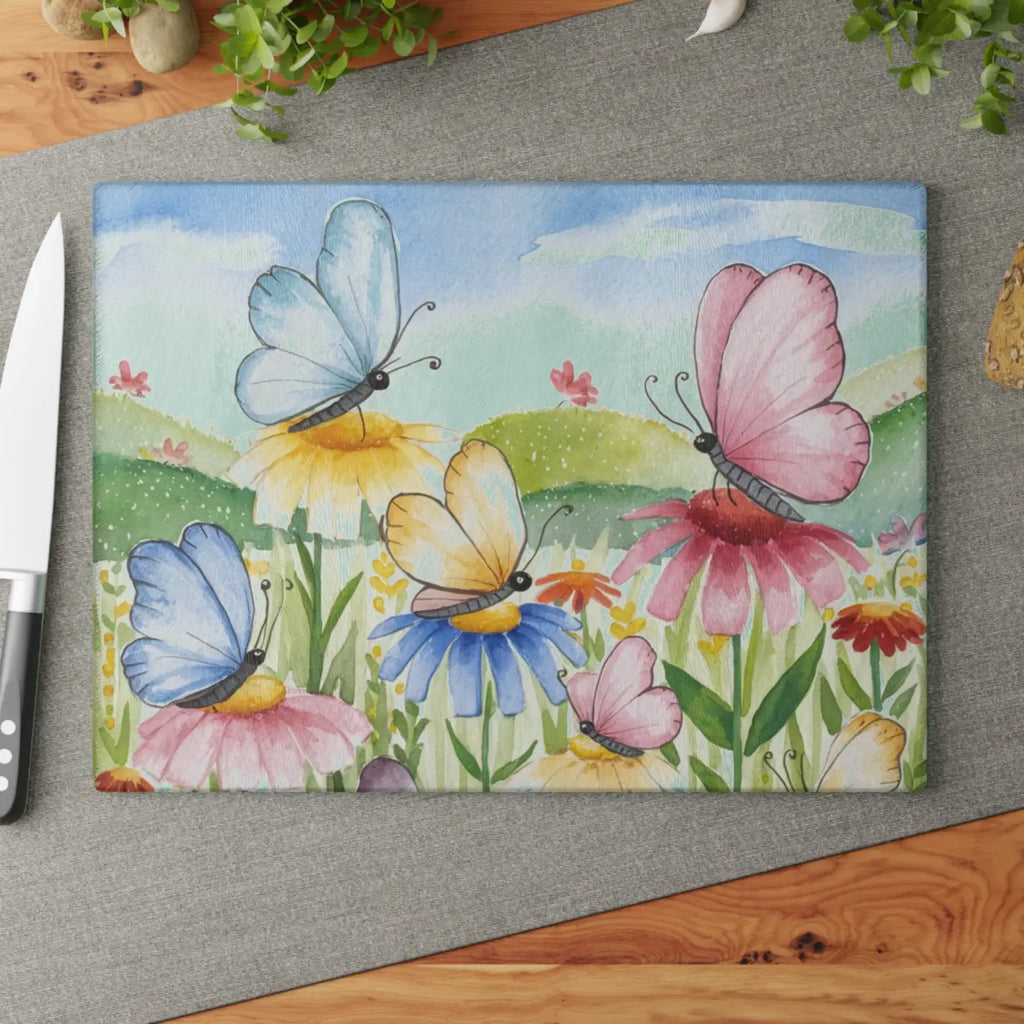 Bright Butterfly Glass Cutting Board - Chic Kitchens - DipaliZ
