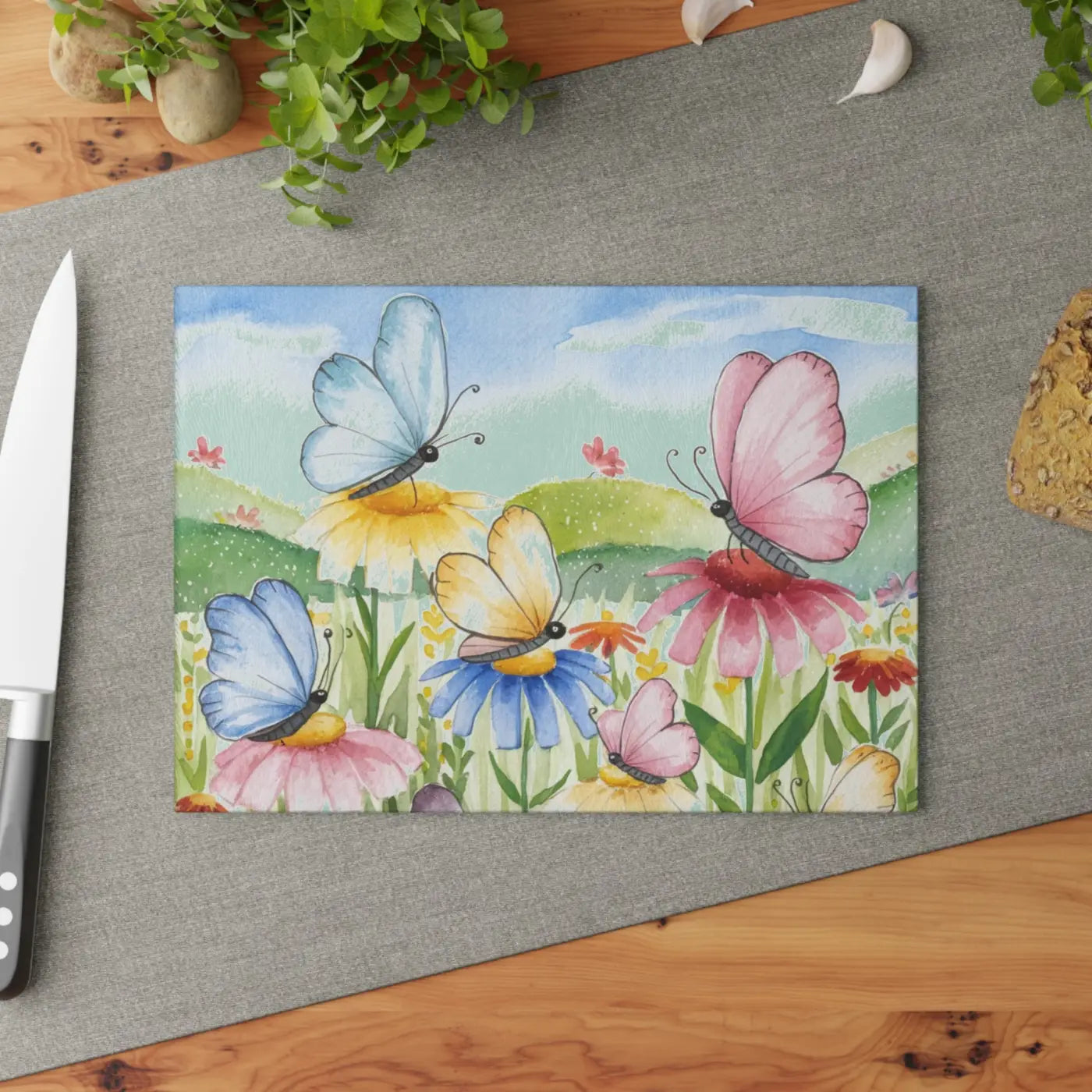 Bright Butterfly Glass Cutting Board - Chic Kitchens - DipaliZ