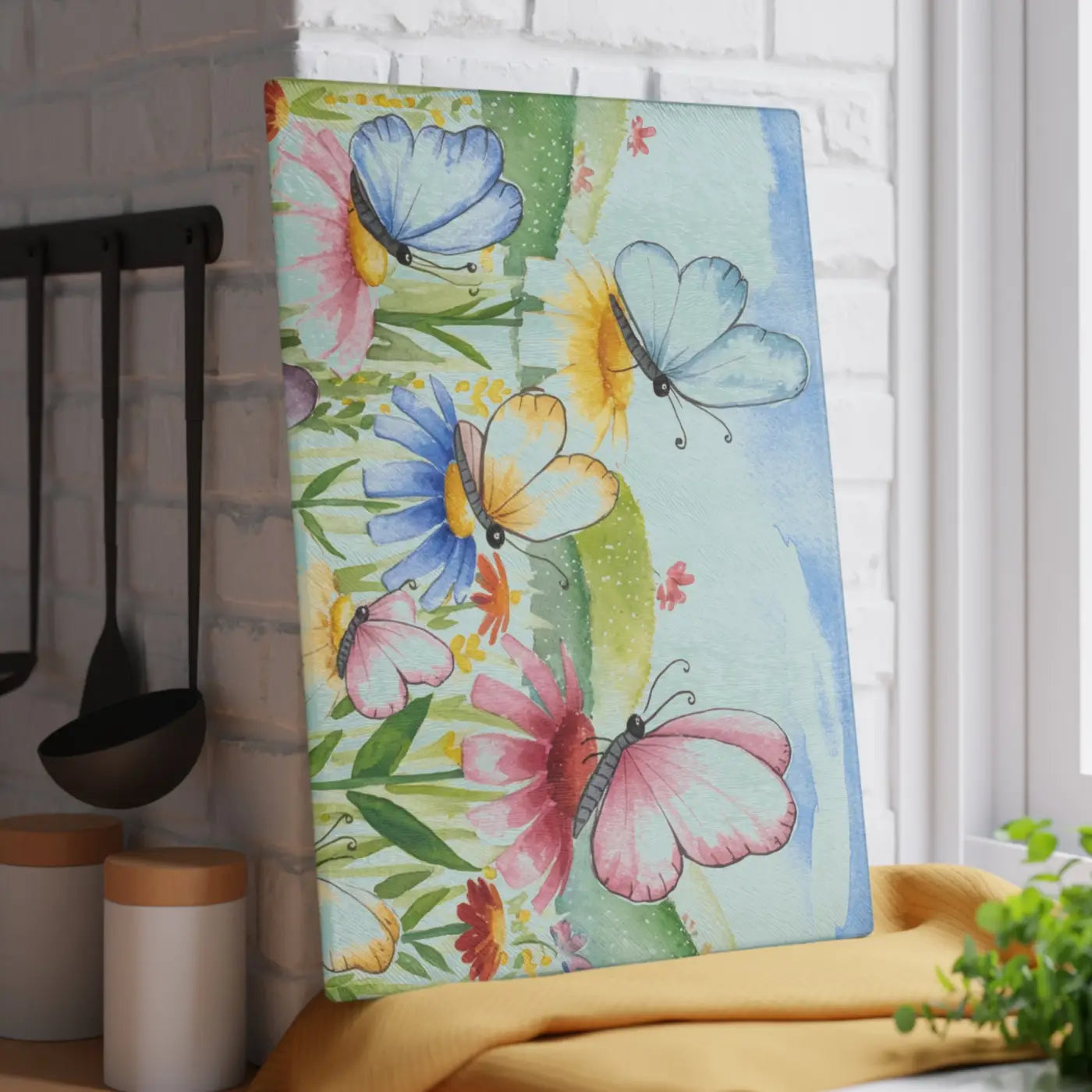 Bright Butterfly Glass Cutting Board - Chic Kitchens - DipaliZ