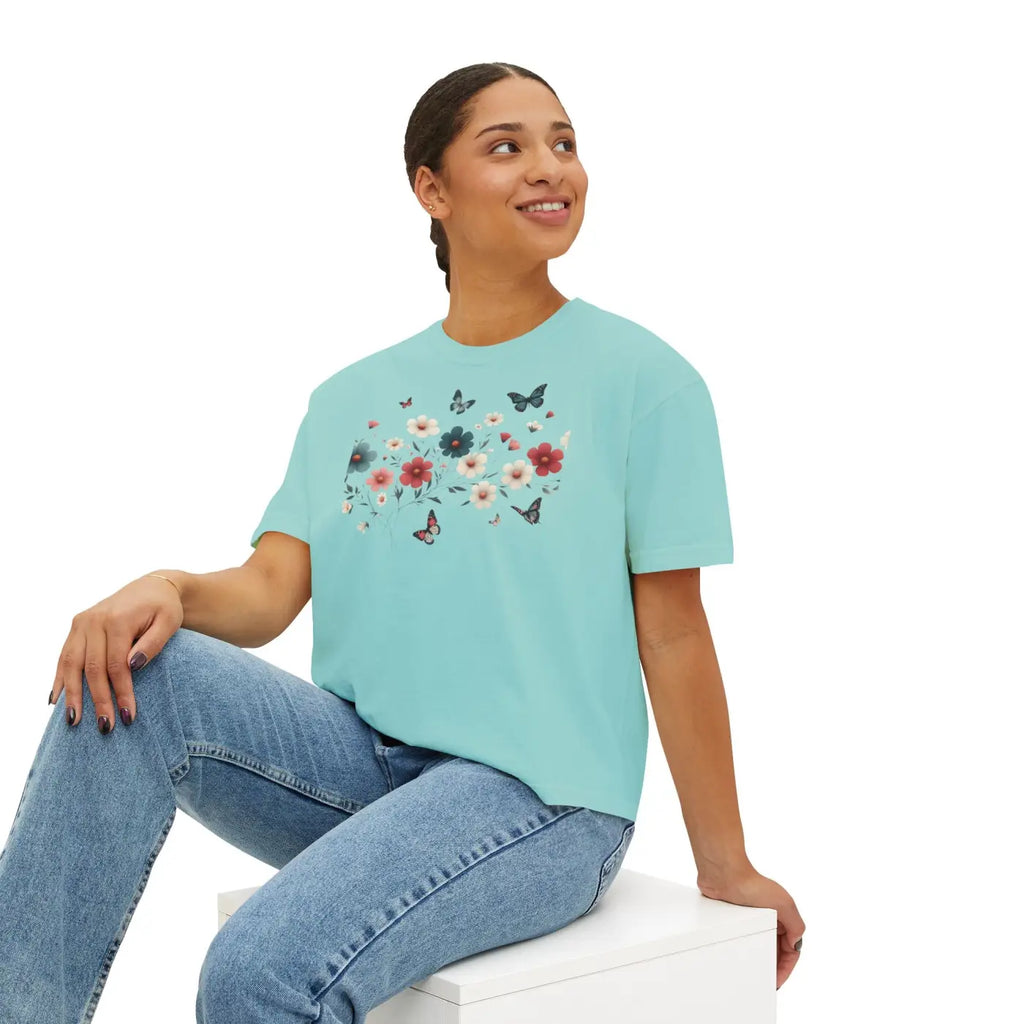Flowers Boxy Tee - Stylish Slightly Cropped Fit - DipaliZ