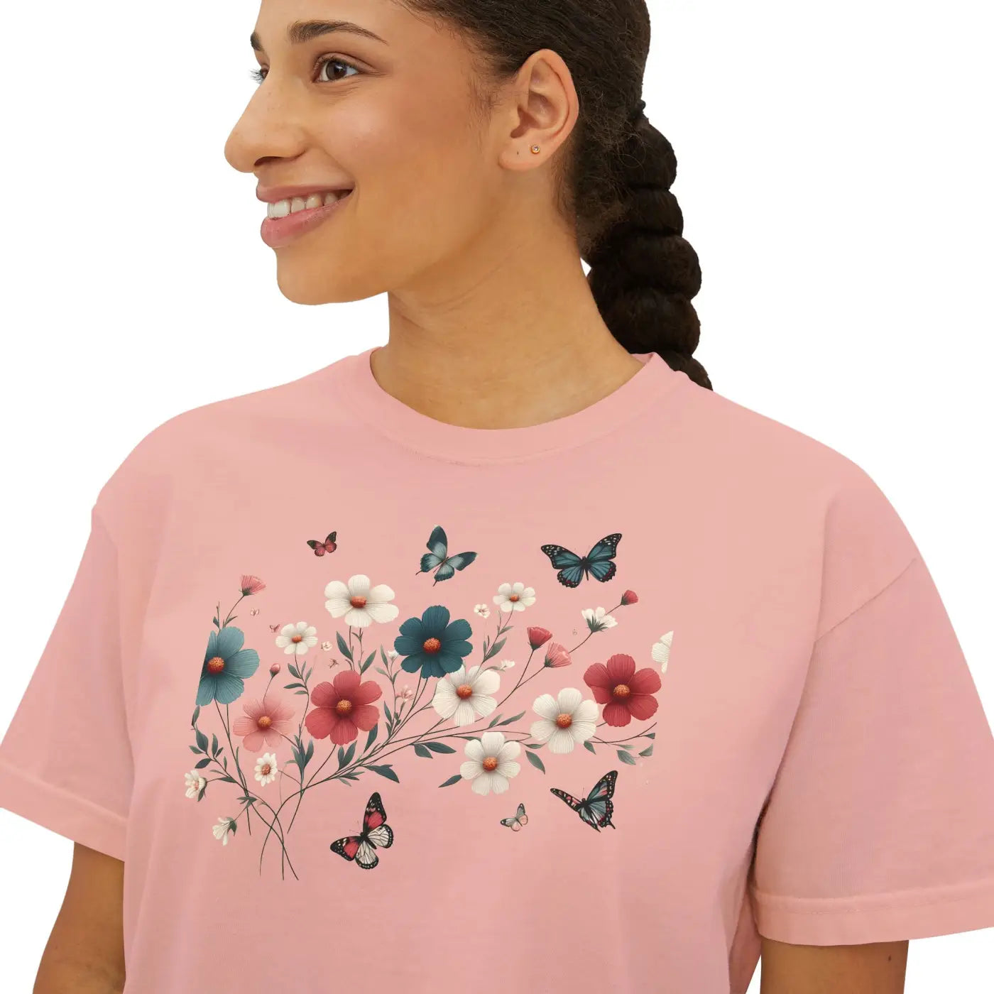 Flowers Boxy Tee - Stylish Slightly Cropped Fit - DipaliZ