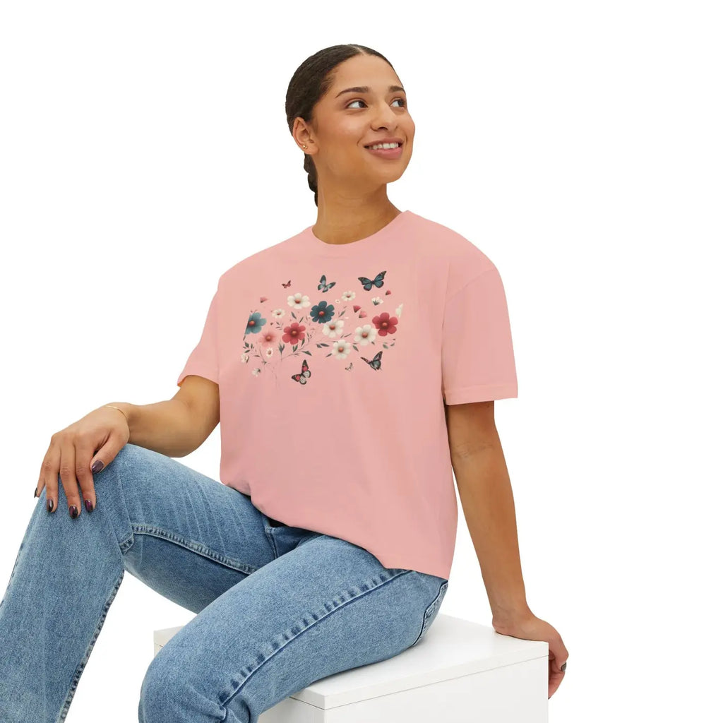 Flowers Boxy Tee - Stylish Slightly Cropped Fit - DipaliZ