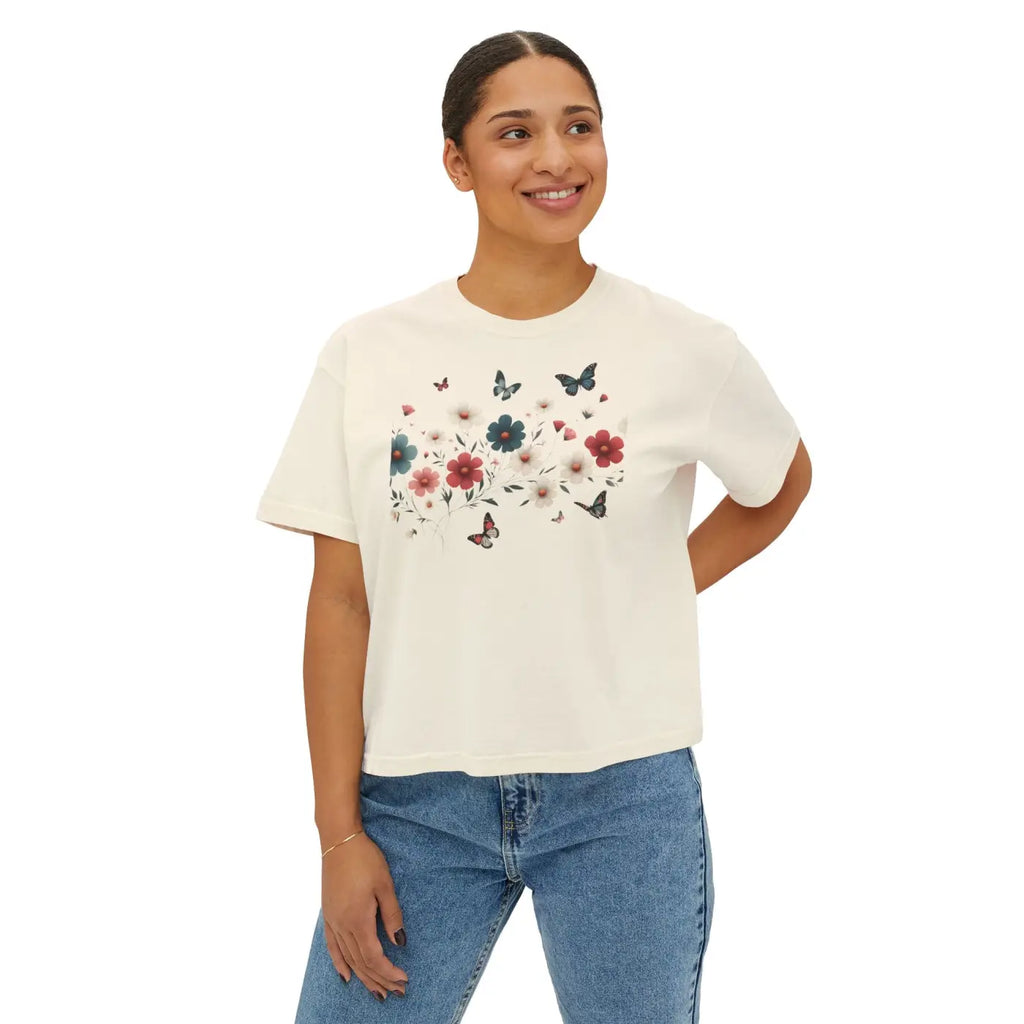 Flowers Boxy Tee - Stylish Slightly Cropped Fit - DipaliZ