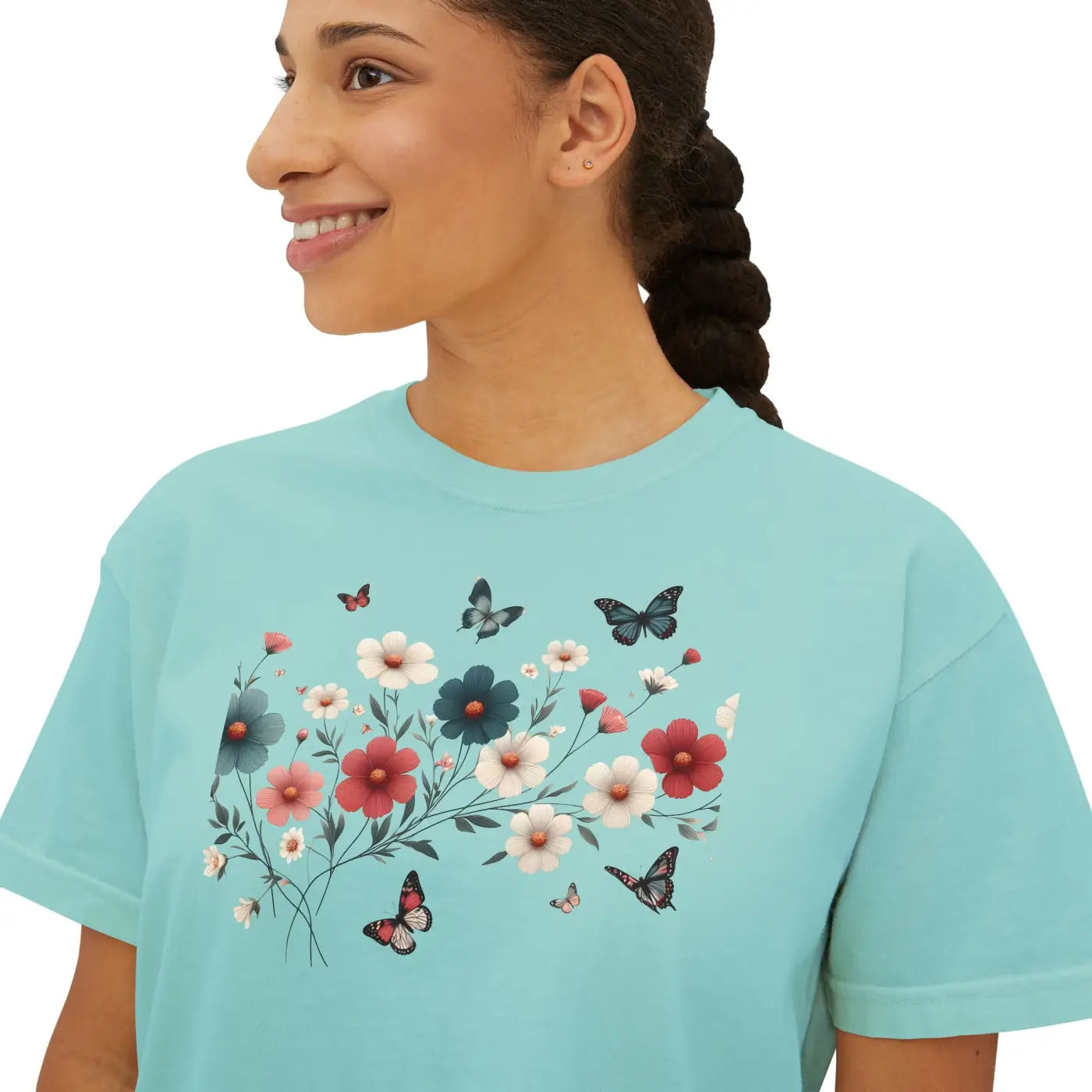 Flowers Boxy Tee - Stylish Slightly Cropped Fit - DipaliZ