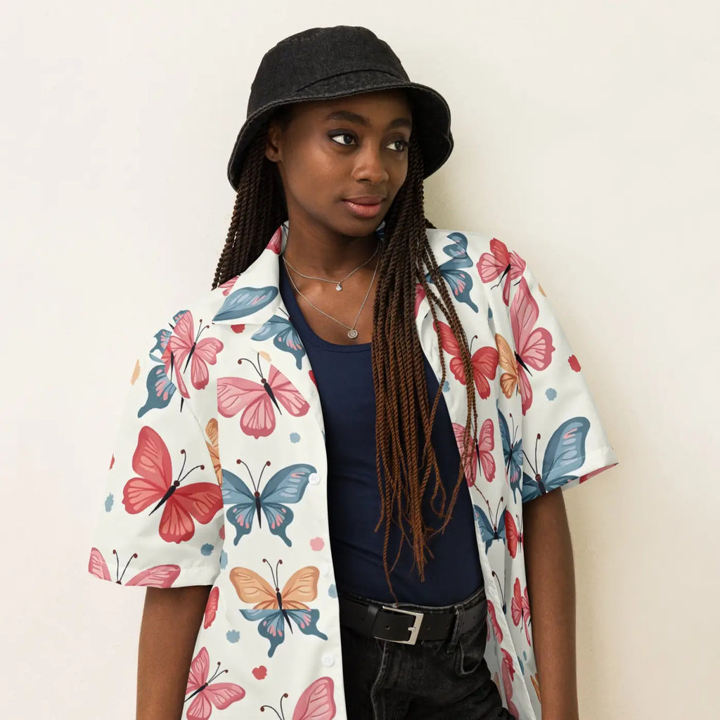 Moisture Wicking Polyester Button Shirt - Eco Butterfly - DipaliZ