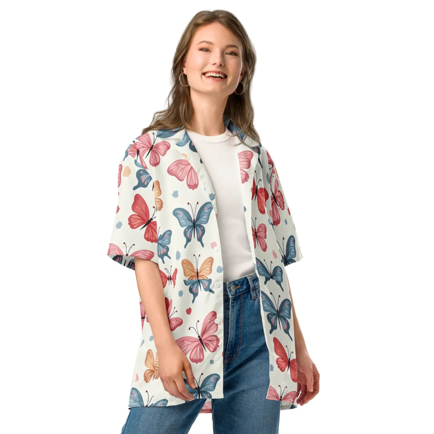 Moisture Wicking Polyester Button Shirt - Eco Butterfly - DipaliZ