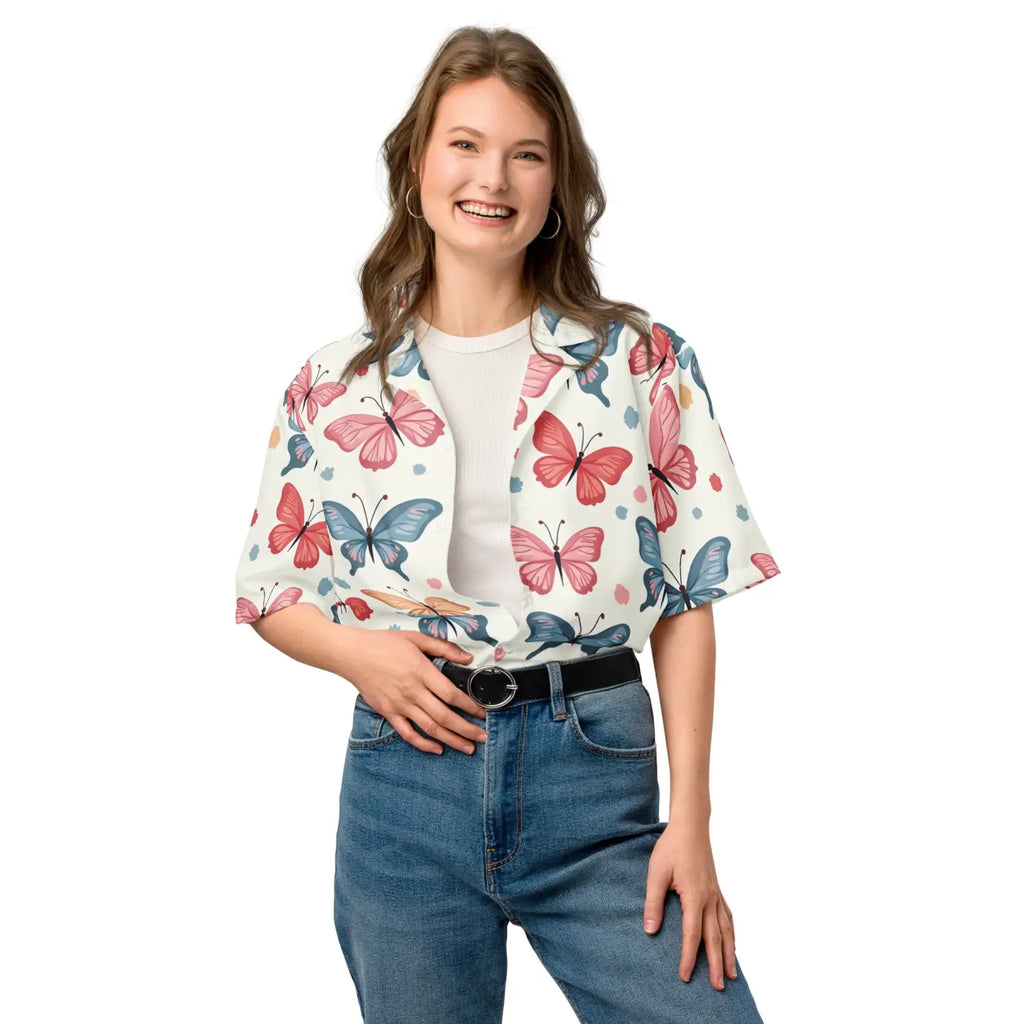 Moisture Wicking Polyester Button Shirt - Eco Butterfly - DipaliZ