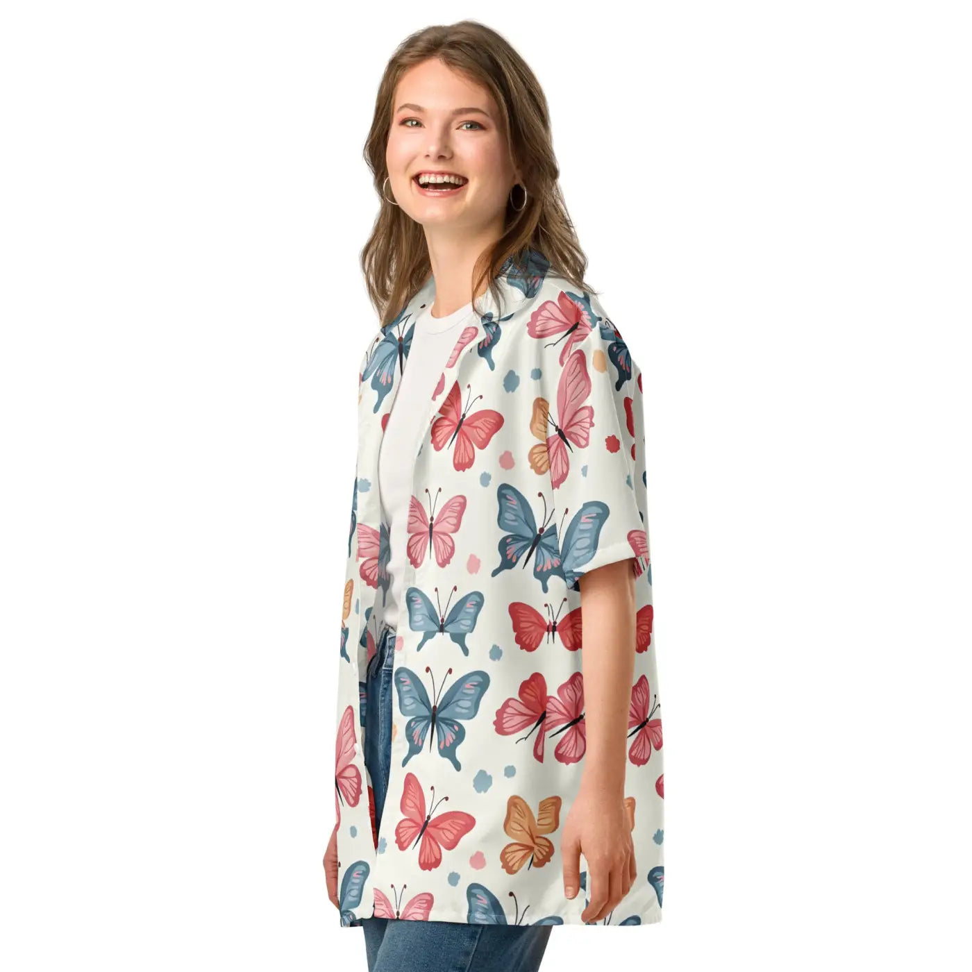 Moisture Wicking Polyester Button Shirt - Eco Butterfly - DipaliZ
