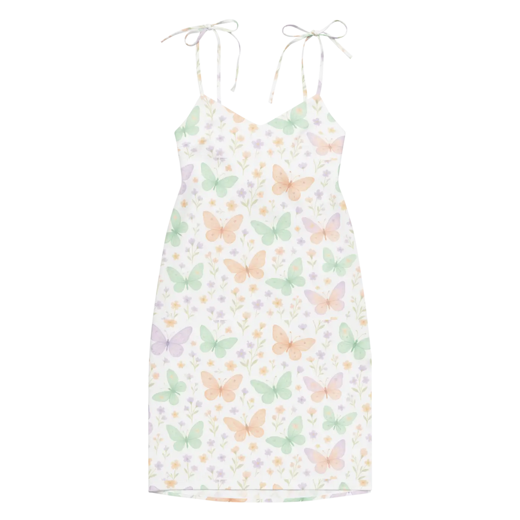 Butterflies Pattern Midi Dress - Built-In Bra Support - DipaliZ