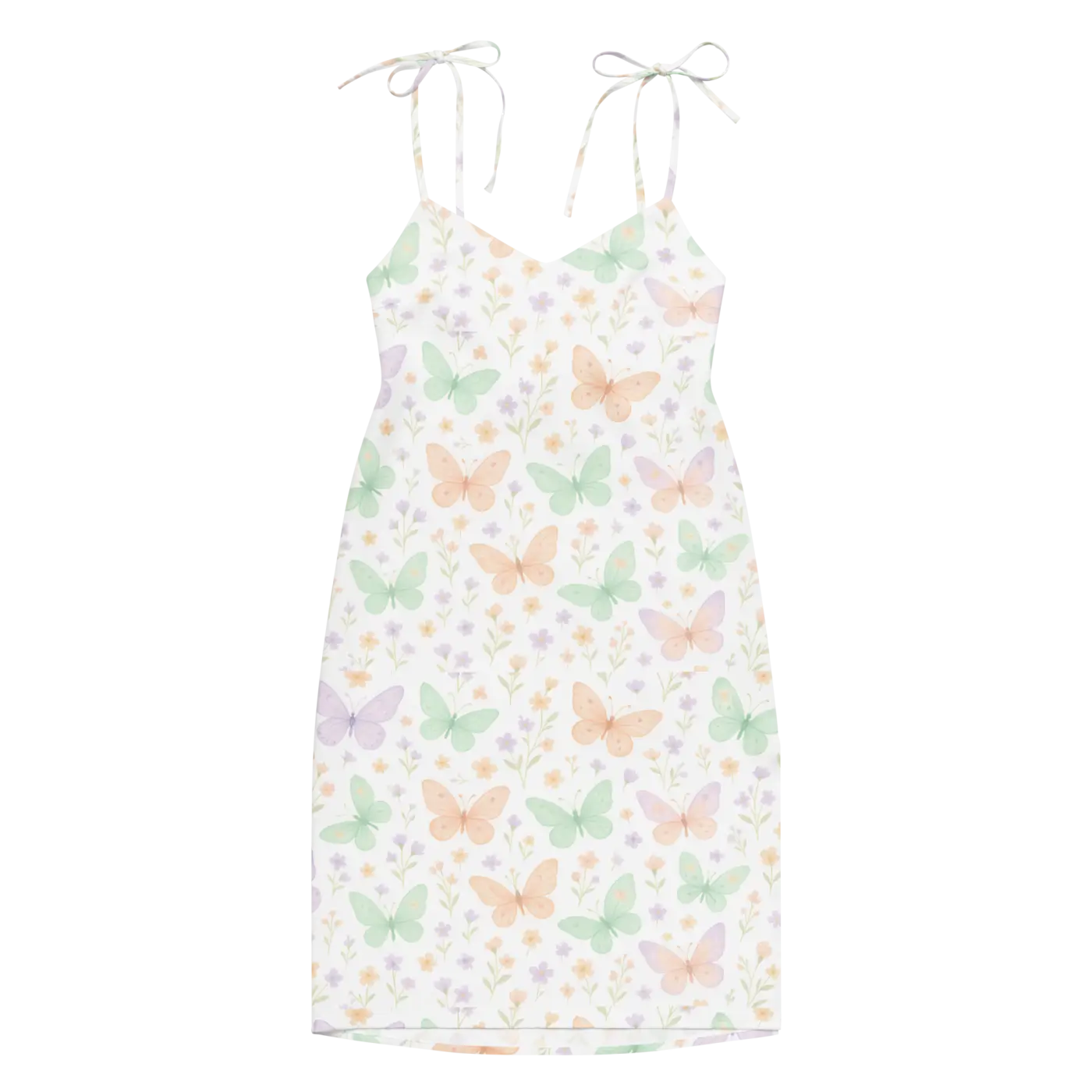 Butterflies Pattern Midi Dress - Built-In Bra Support - DipaliZ