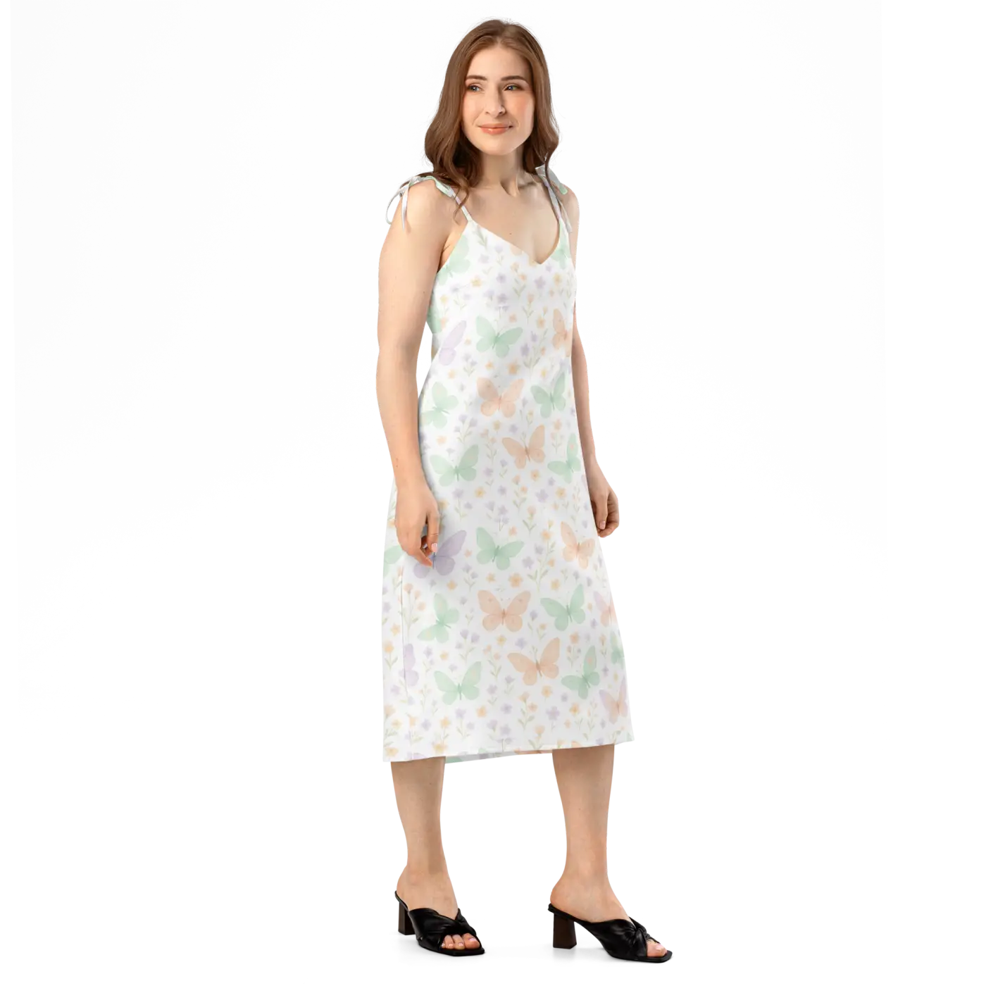 Butterflies Pattern Midi Dress - Built-In Bra Support - DipaliZ