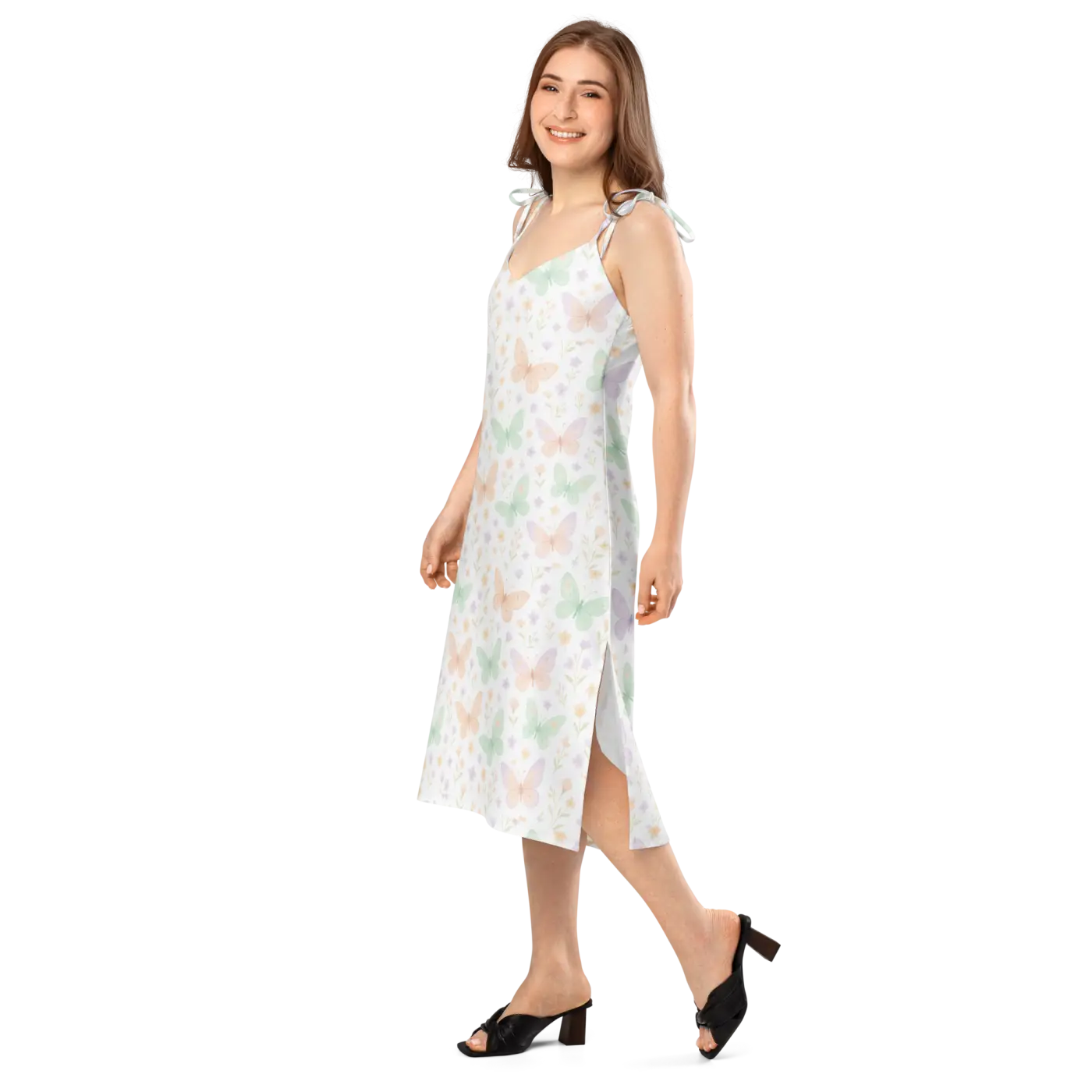Butterflies Pattern Midi Dress - Built-In Bra Support - DipaliZ
