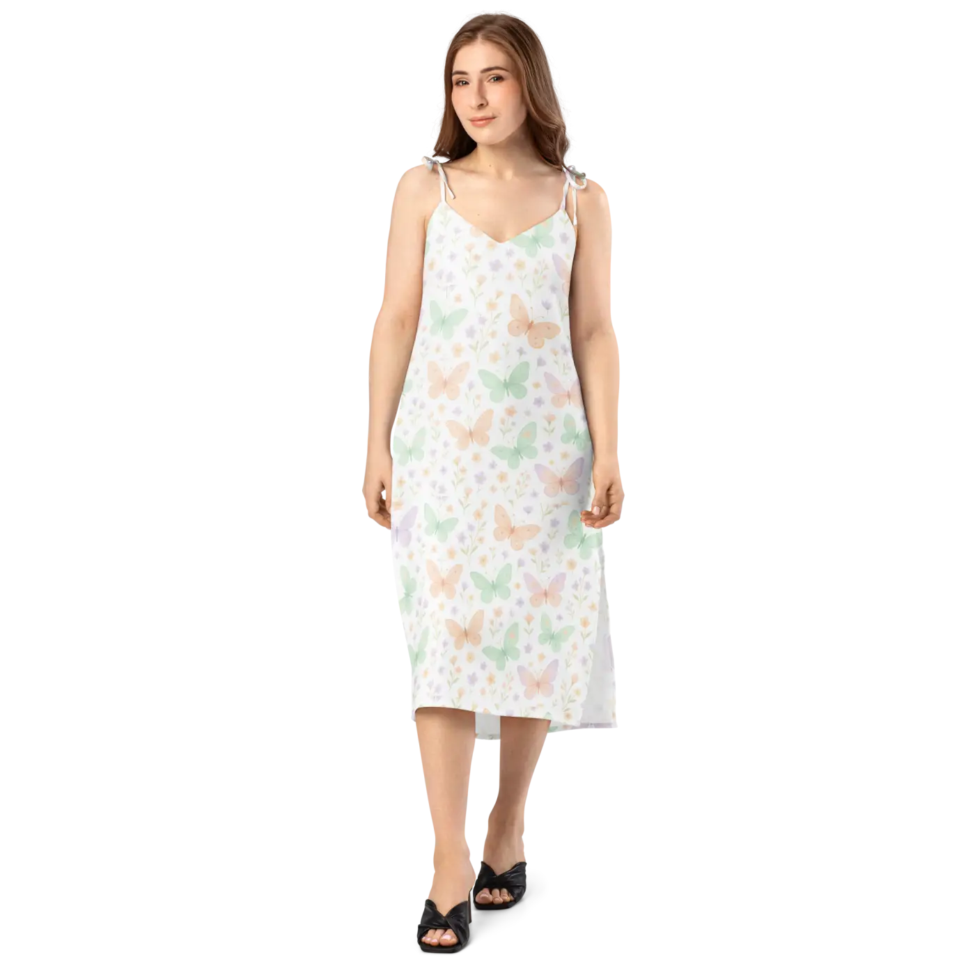 Butterflies Pattern Midi Dress - Built-In Bra Support - DipaliZ