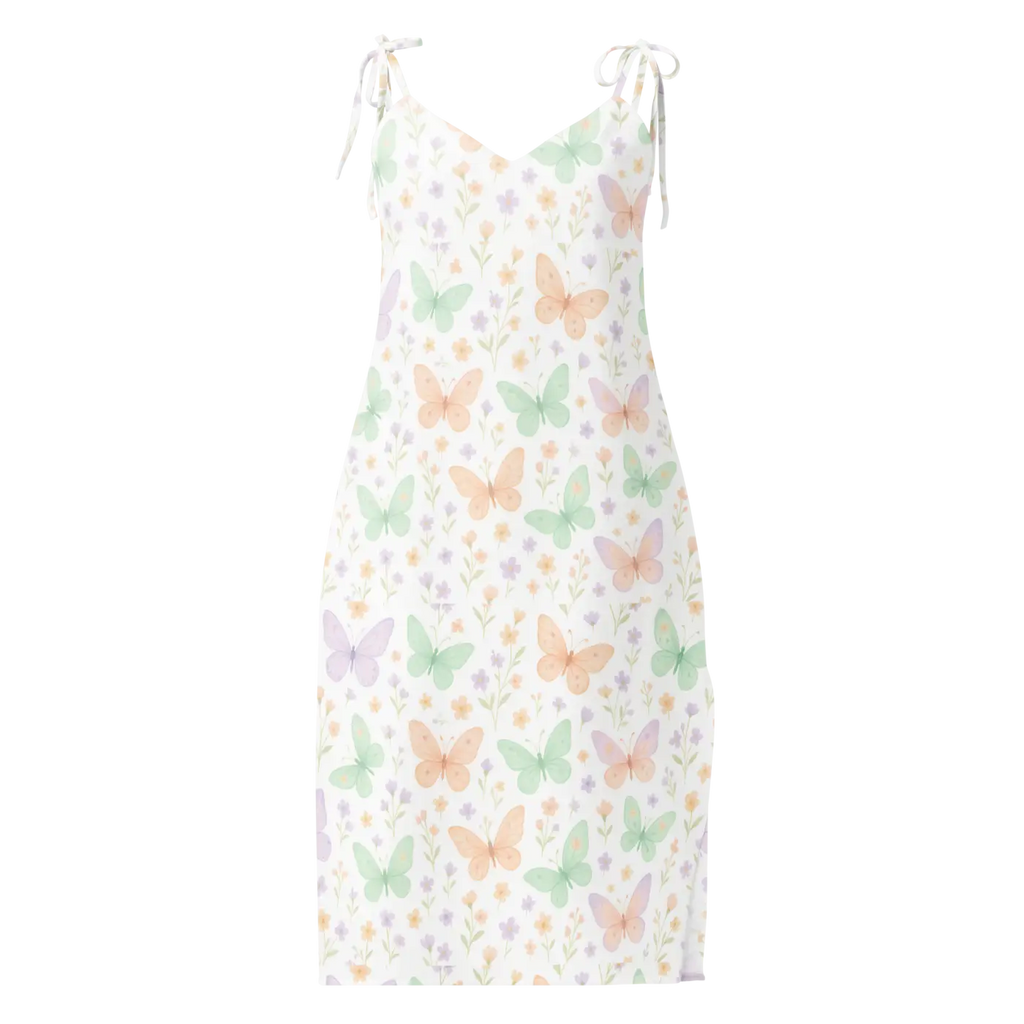 Butterflies Pattern Midi Dress - Built-In Bra Support - DipaliZ