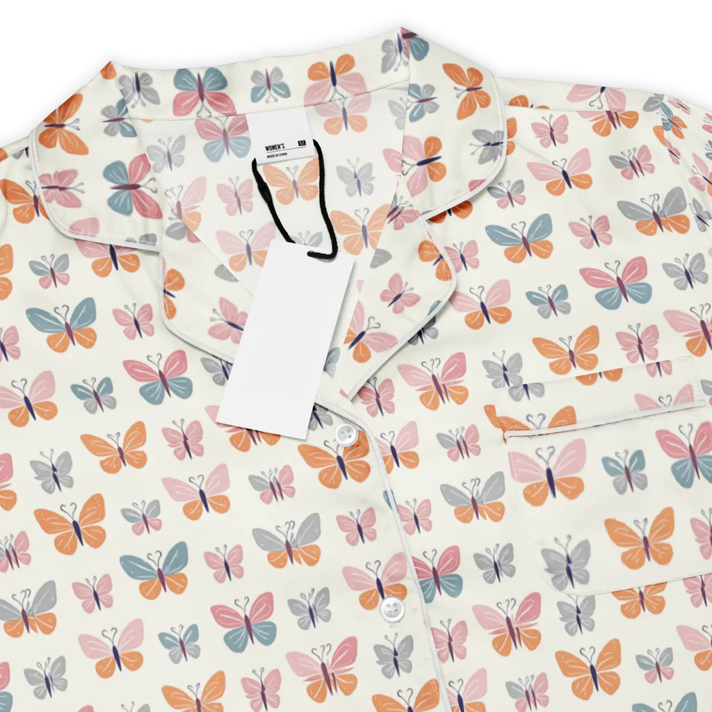 Silky Butterfly Print Long Sleeve Pajama Top - DipaliZ