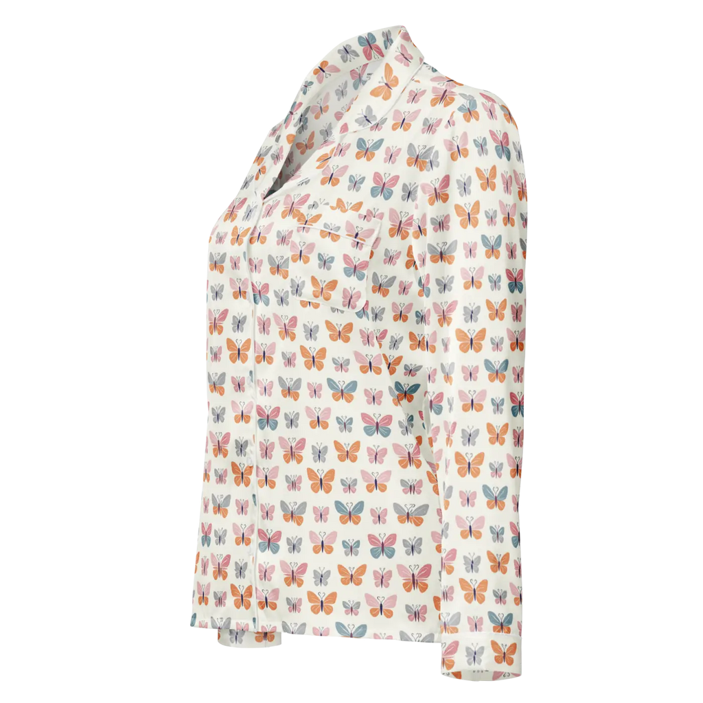 Silky Butterfly Print Long Sleeve Pajama Top - DipaliZ
