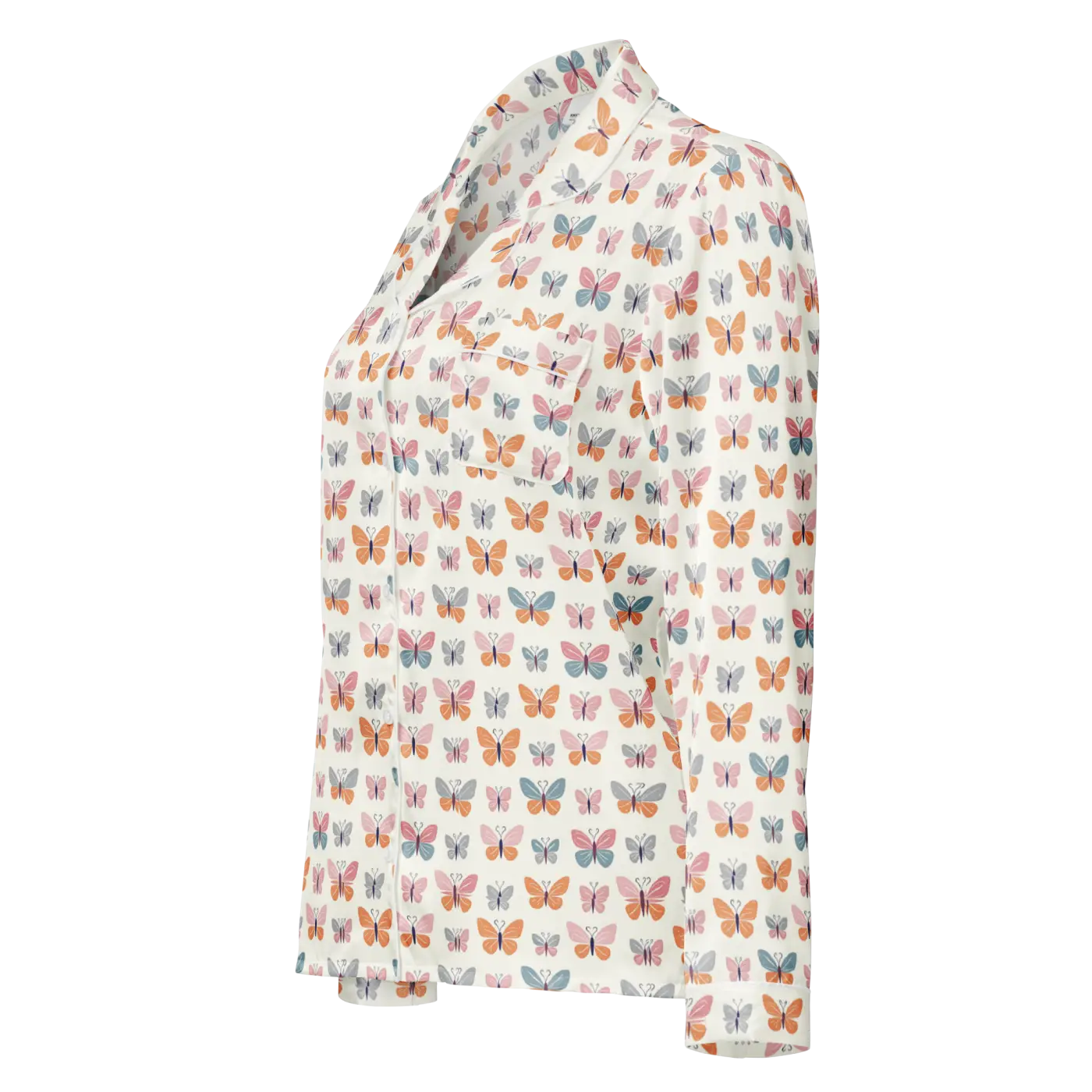 Silky Butterfly Print Long Sleeve Pajama Top - DipaliZ