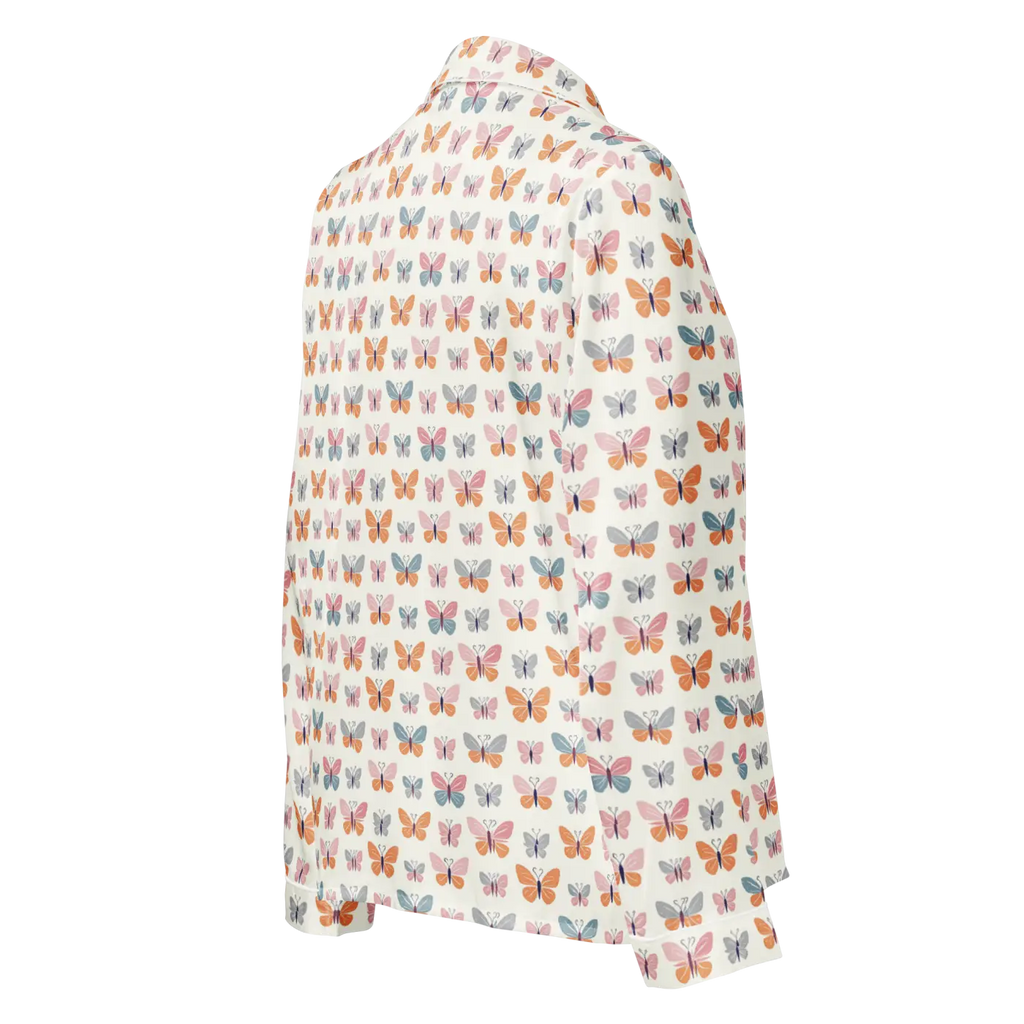 Silky Butterfly Print Long Sleeve Pajama Top - DipaliZ
