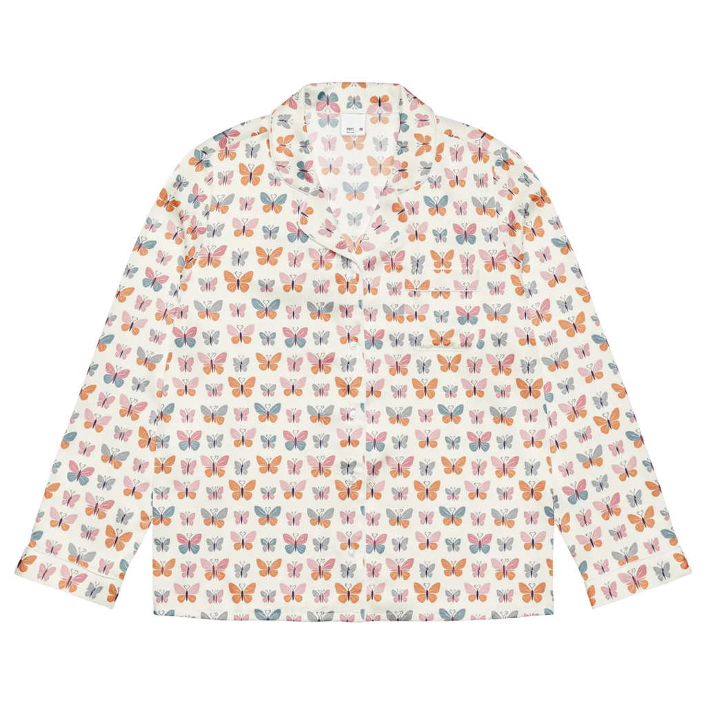 Silky Butterfly Print Long Sleeve Pajama Top - DipaliZ