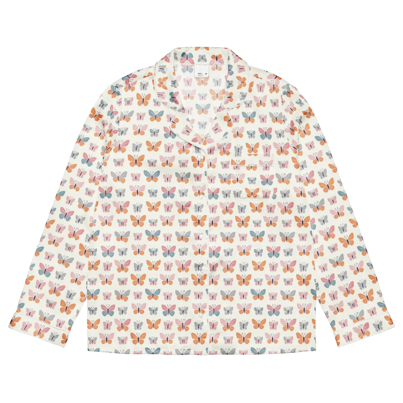 Silky Butterfly Print Long Sleeve Pajama Top - DipaliZ