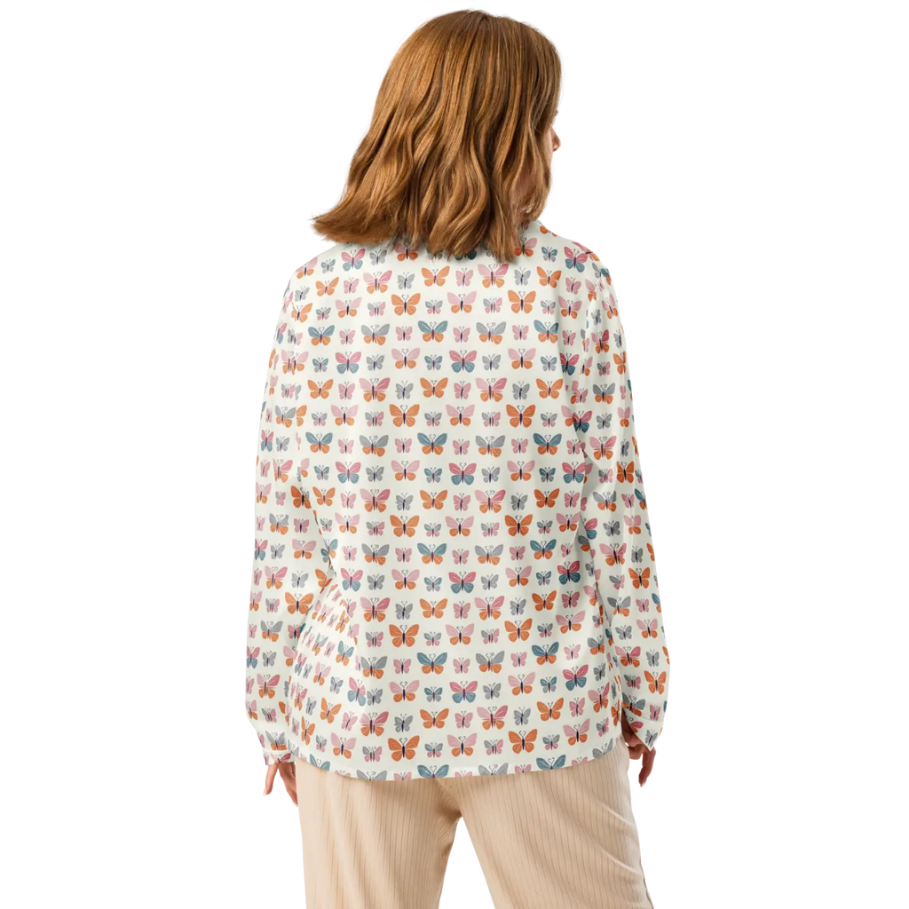 Silky Butterfly Print Long Sleeve Pajama Top - DipaliZ