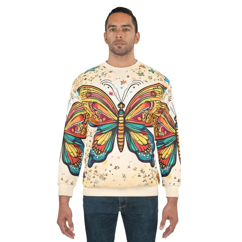 Vibrant Butterfly Unisex Sweatshirt - Custom Cut Crew Neck - DipaliZ