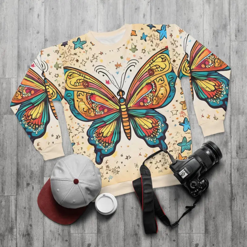 Vibrant Butterfly Unisex Sweatshirt - Custom Cut Crew Neck - DipaliZ