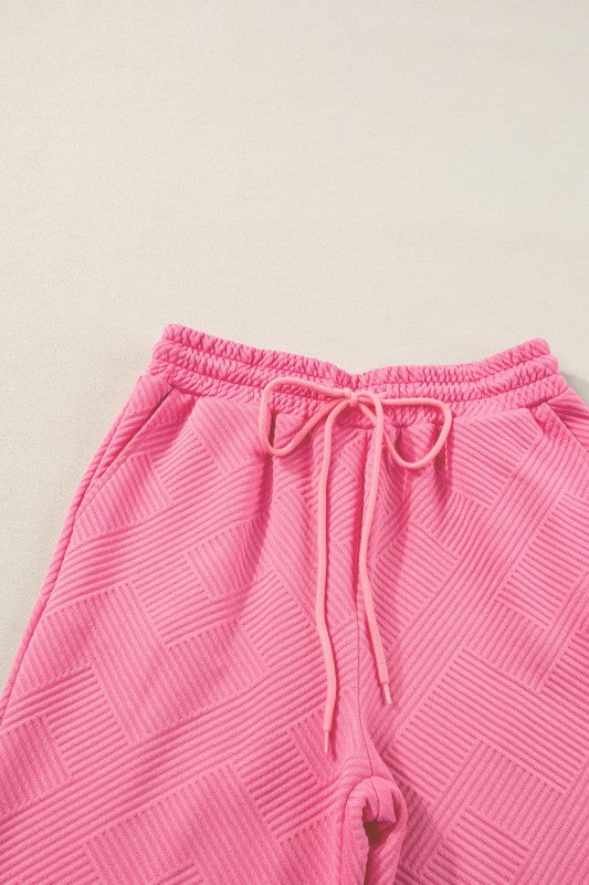 Solid Textured T-Shirt and Drawstring Pants Set
