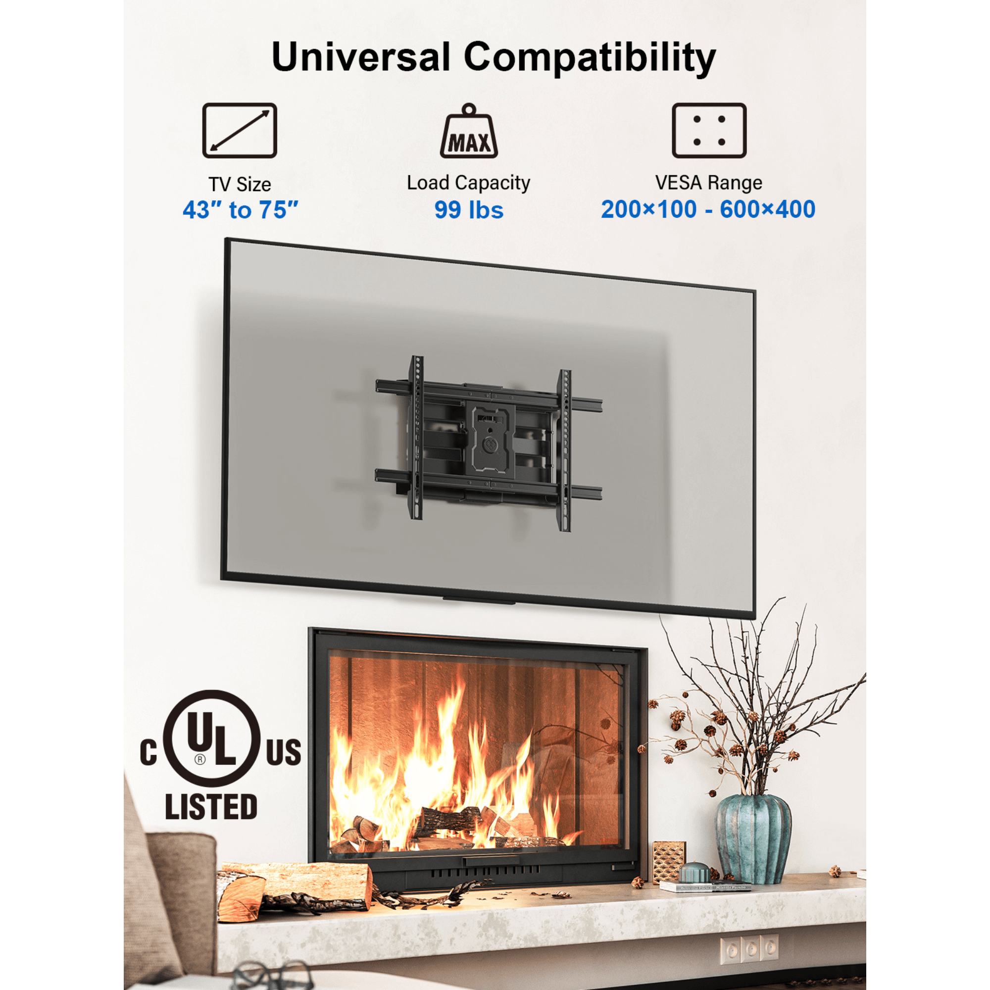 ErgoAv Motion Mount with Dual Arms for TVs 43" to 75" and up to 99lbs
