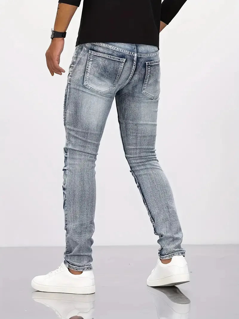 **Men’s Trendy Straight-Leg Denim Jeans – Slim Fit, Distressed Design, High-Street Style, Premium Quality**