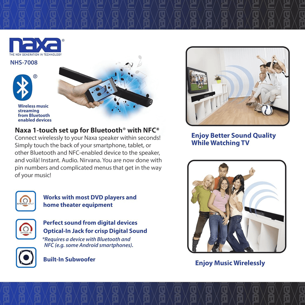 Naxa 42" BT Sound Bar with Built-in Subwoofer - Refurbished