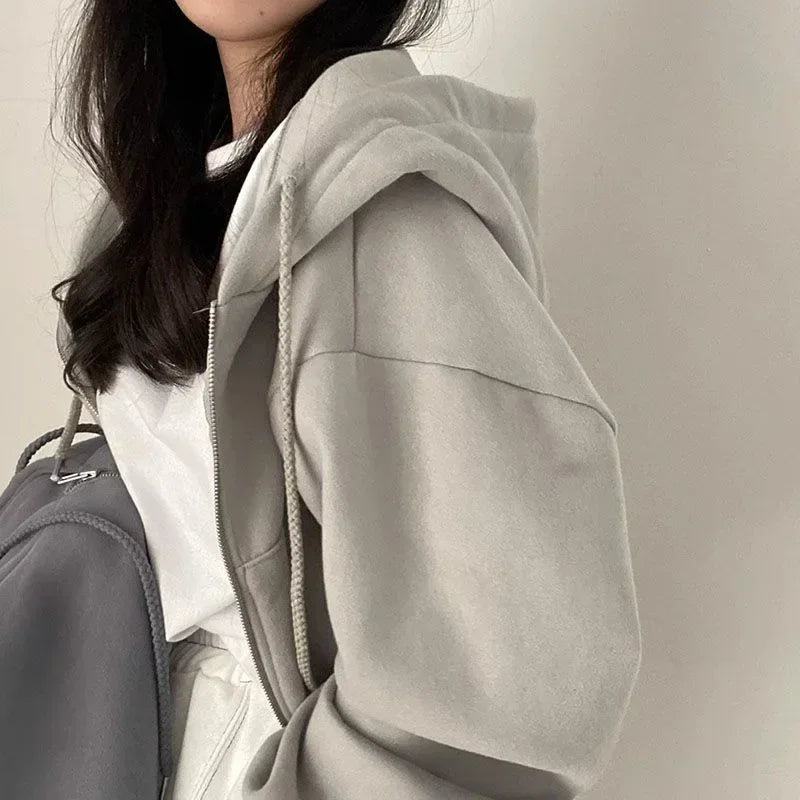 Spring Autumn Winter New fleece-lined Versatile Cropped Hoodie