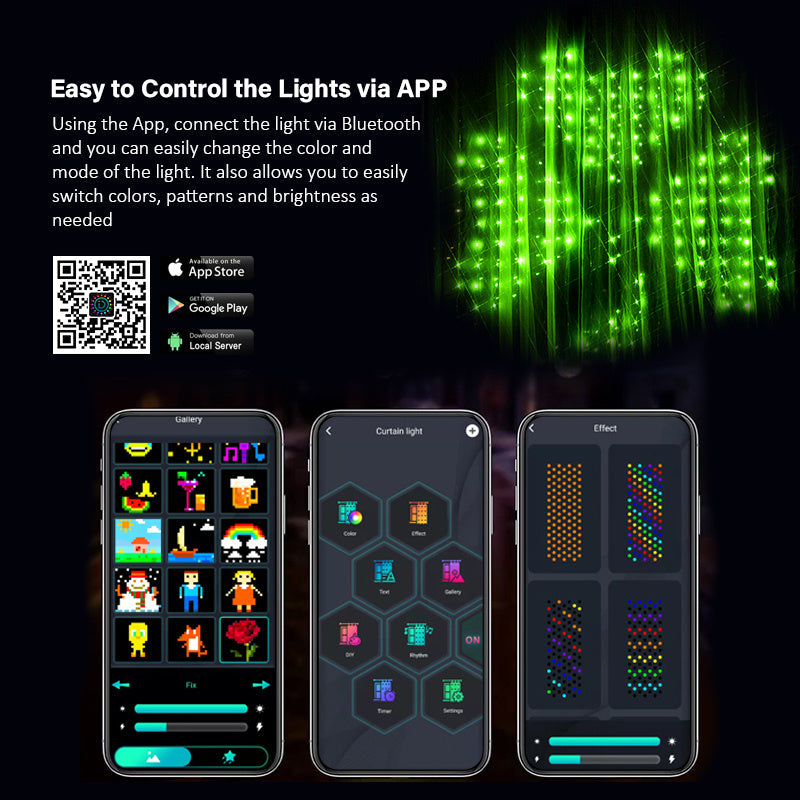 Smart Curtain Light RGB Phantom Color Dot Control Leather Wire Light Bluetooth DIY Programming Subtitle Light