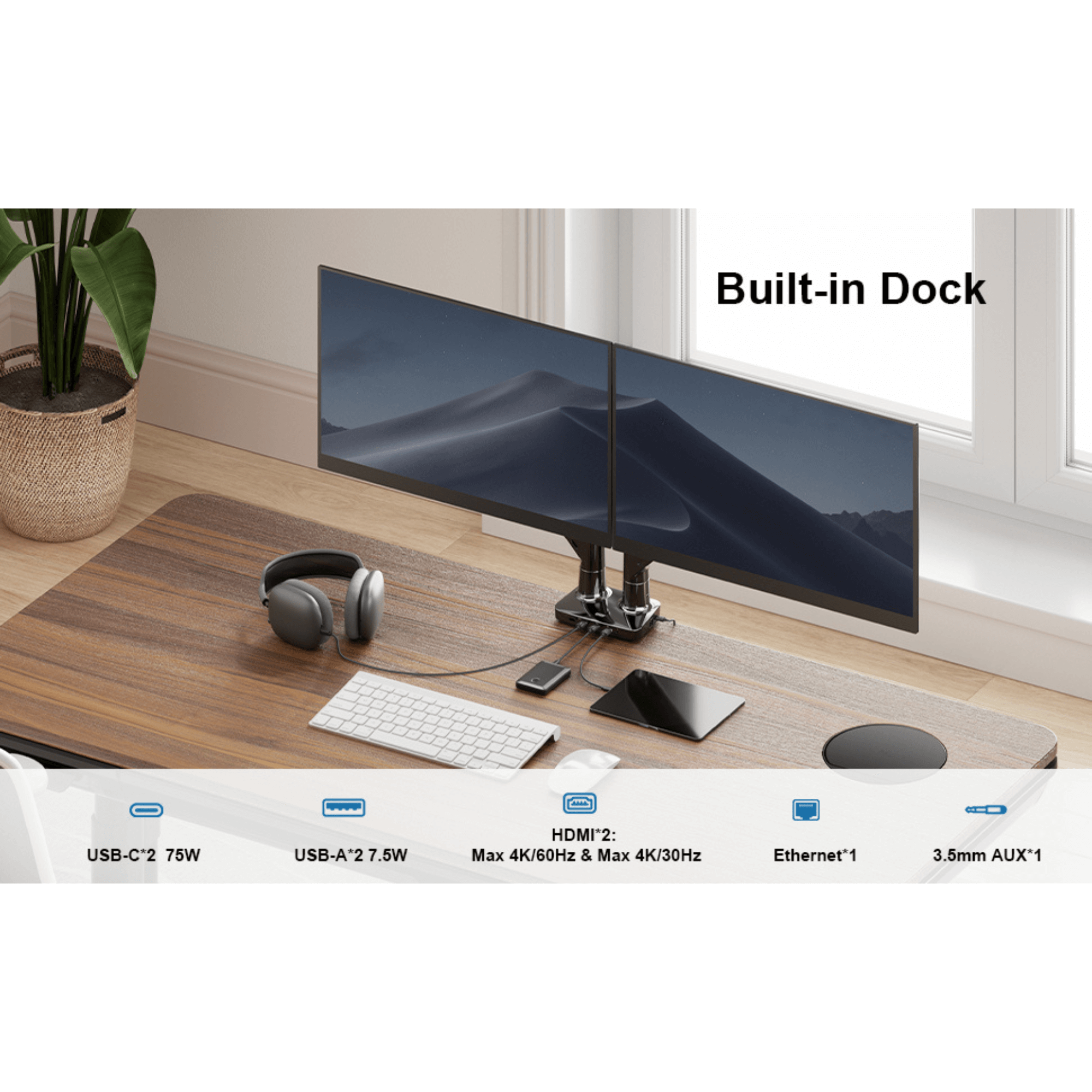 ErgoAV ErgoLink Motion Desk Mount for Dual Monitors up to 34" and 22 lbs