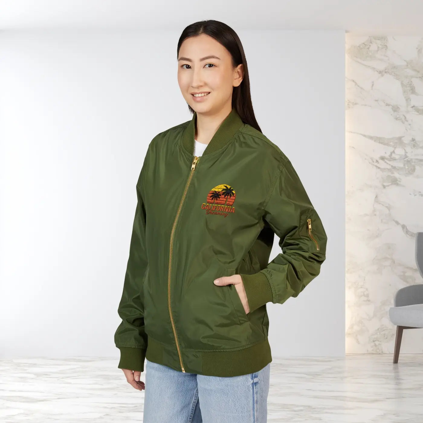Premium California Travel Recycled Bomber Jacket - DipaliZ