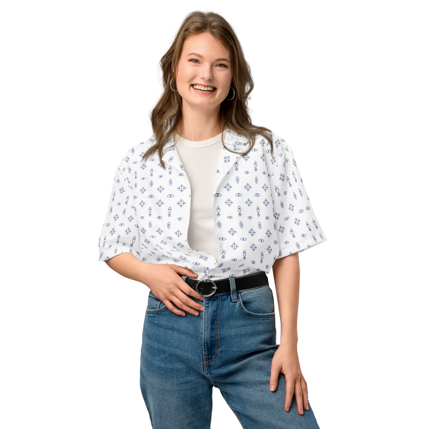 Capri Blue Foulard Unisex Button Shirt - Summer Vibes - DipaliZ