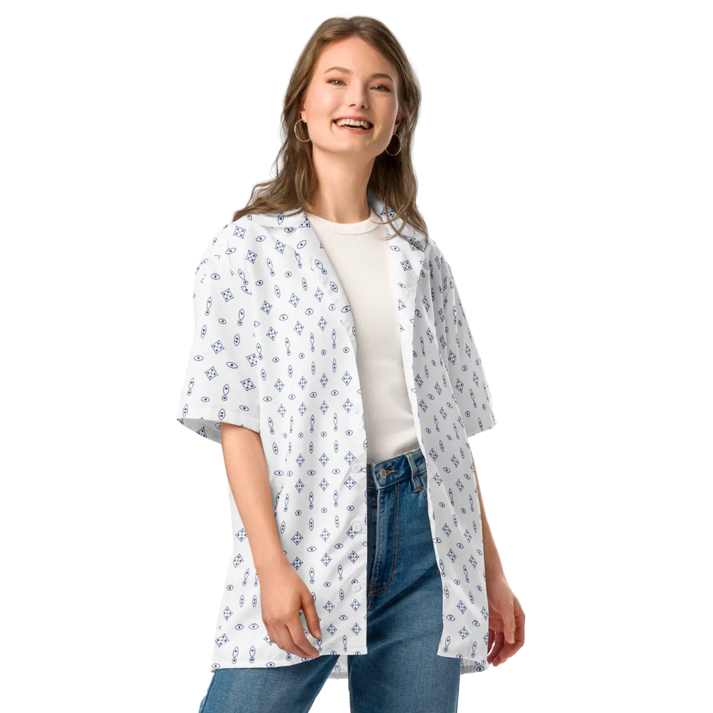 Capri Blue Foulard Unisex Button Shirt - Summer Vibes - DipaliZ