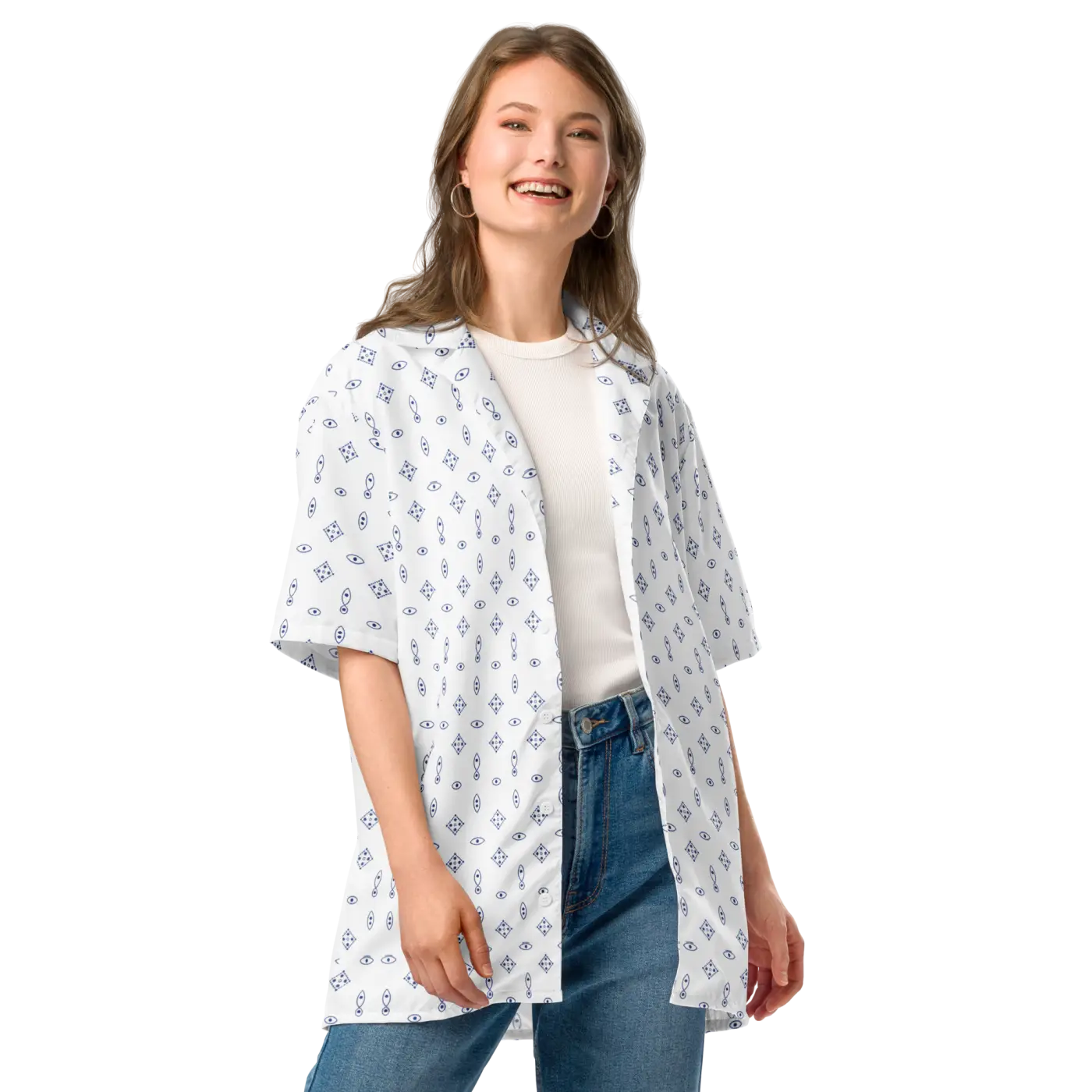 Capri Blue Foulard Unisex Button Shirt - Summer Vibes - DipaliZ