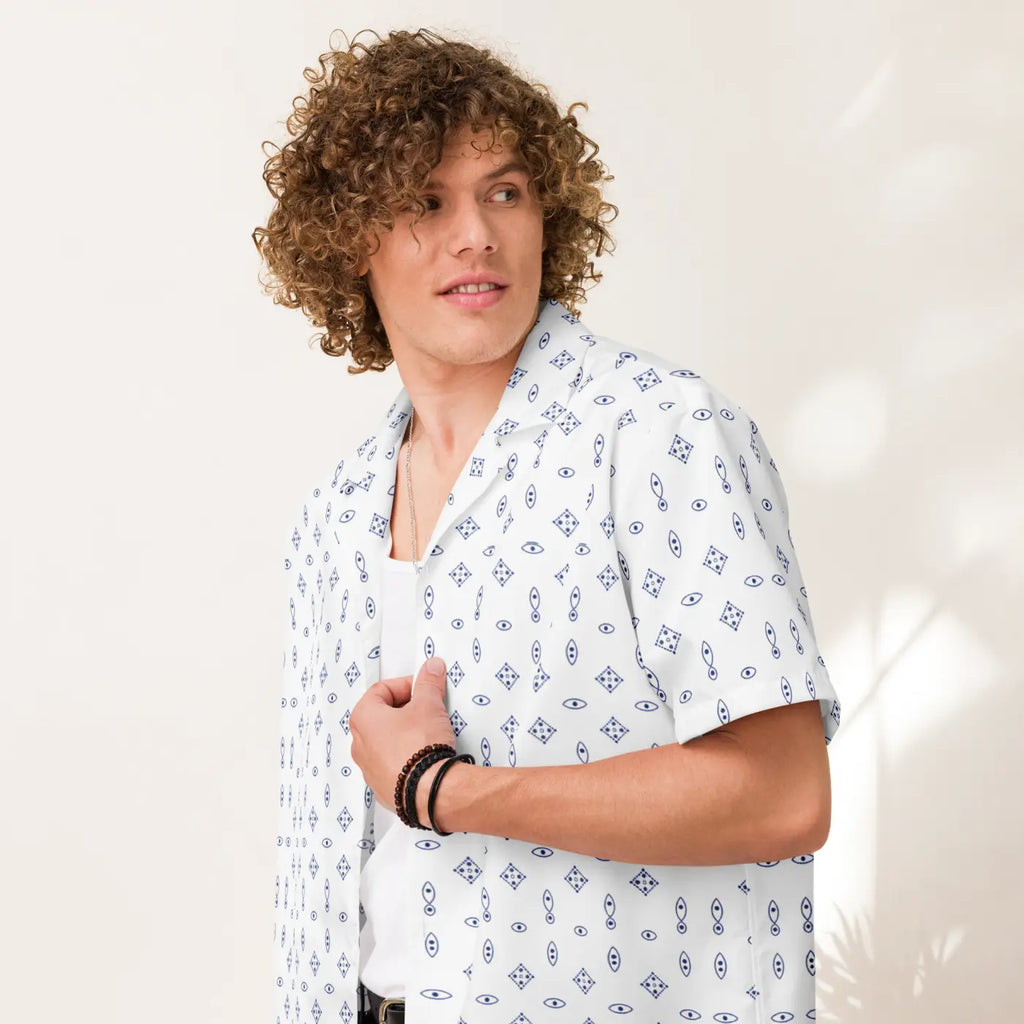 Capri Blue Foulard Unisex Button Shirt - Summer Vibes - DipaliZ