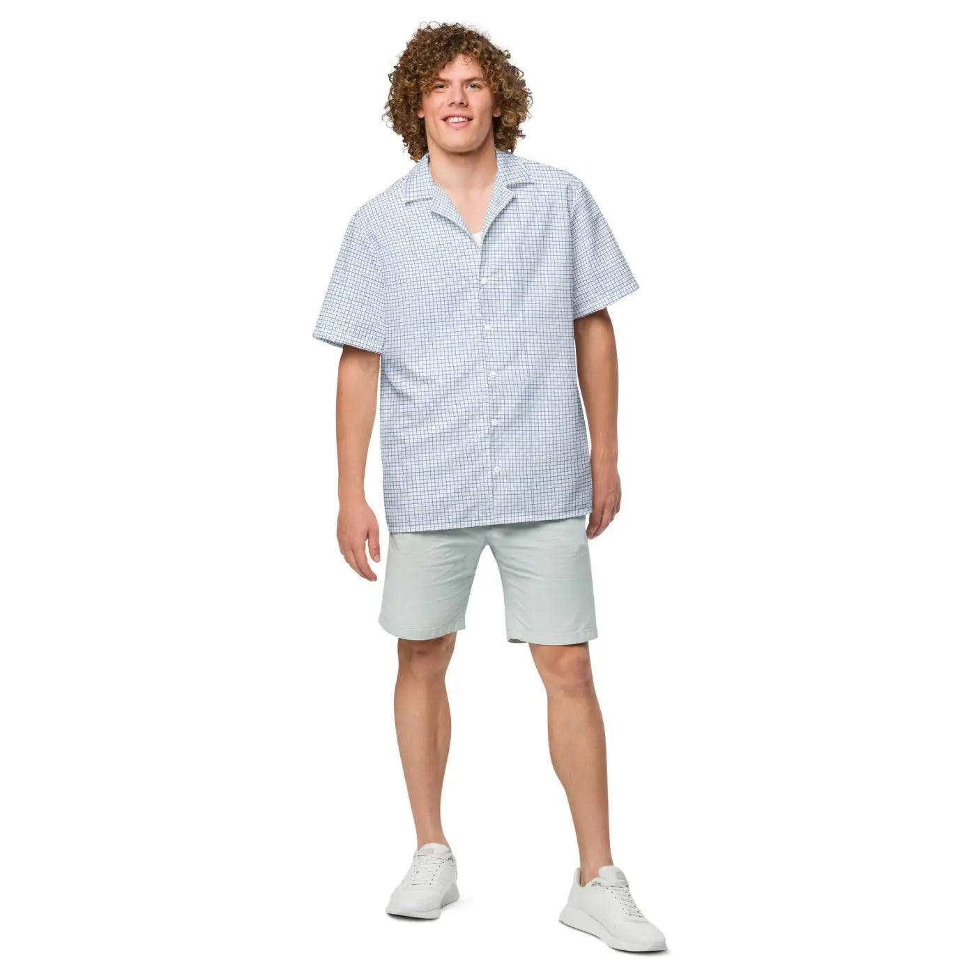 Capri Blue Graph Check Shirt - Lightweight Summer Style - DipaliZ