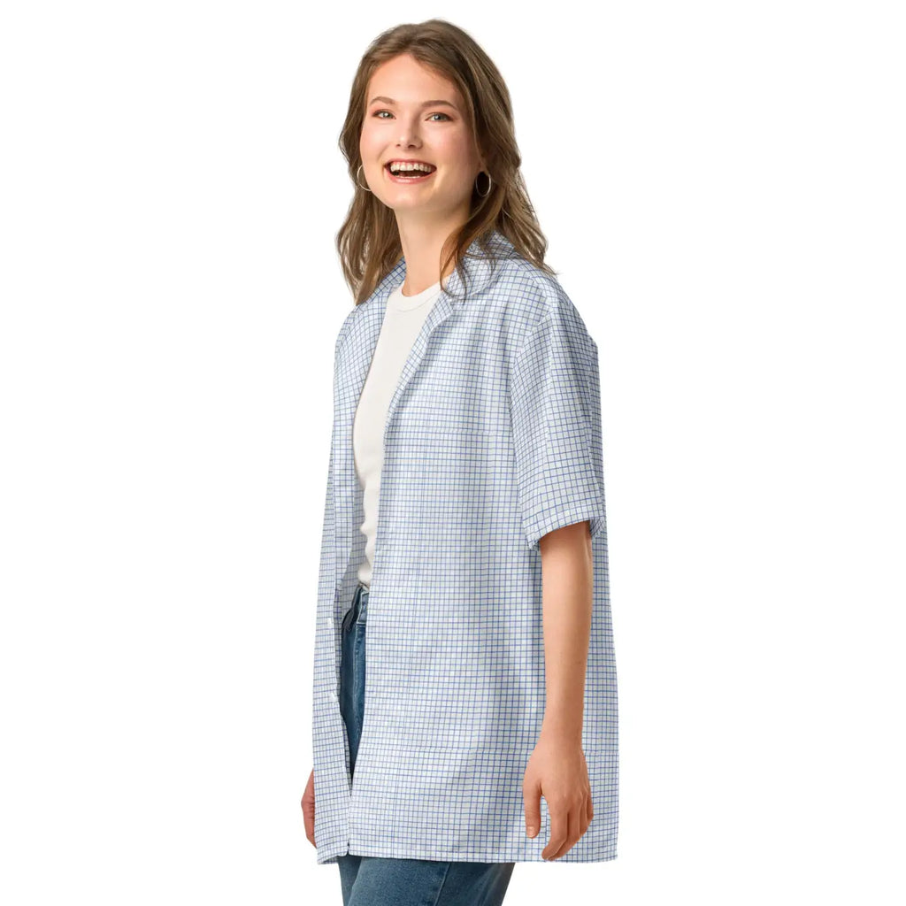 Capri Blue Graph Check Shirt - Lightweight Summer Style - DipaliZ