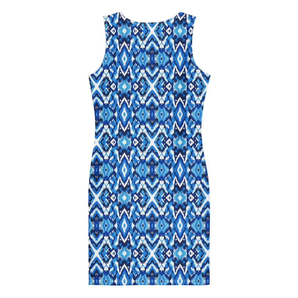 Capri Blue Ikat Bodycon Dress - Recycled Polyester - DipaliZ
