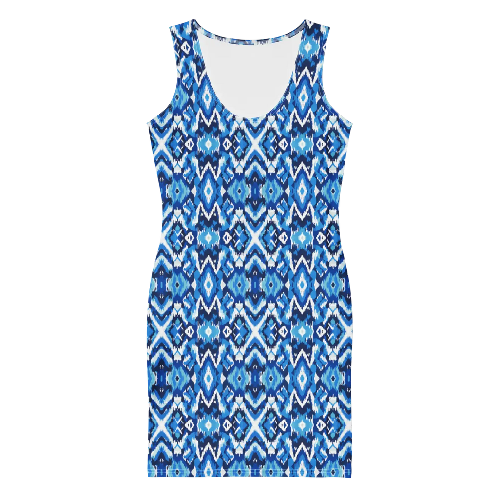 Capri Blue Ikat Bodycon Dress - Recycled Polyester - DipaliZ